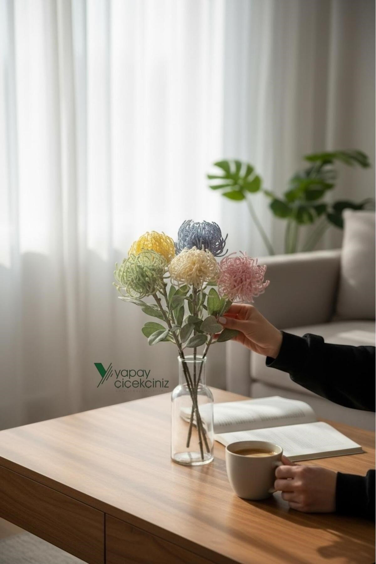 50 cm Gerçek Dokulu 5 Dal Renkli Yapay Tomurcuk Çiçeği