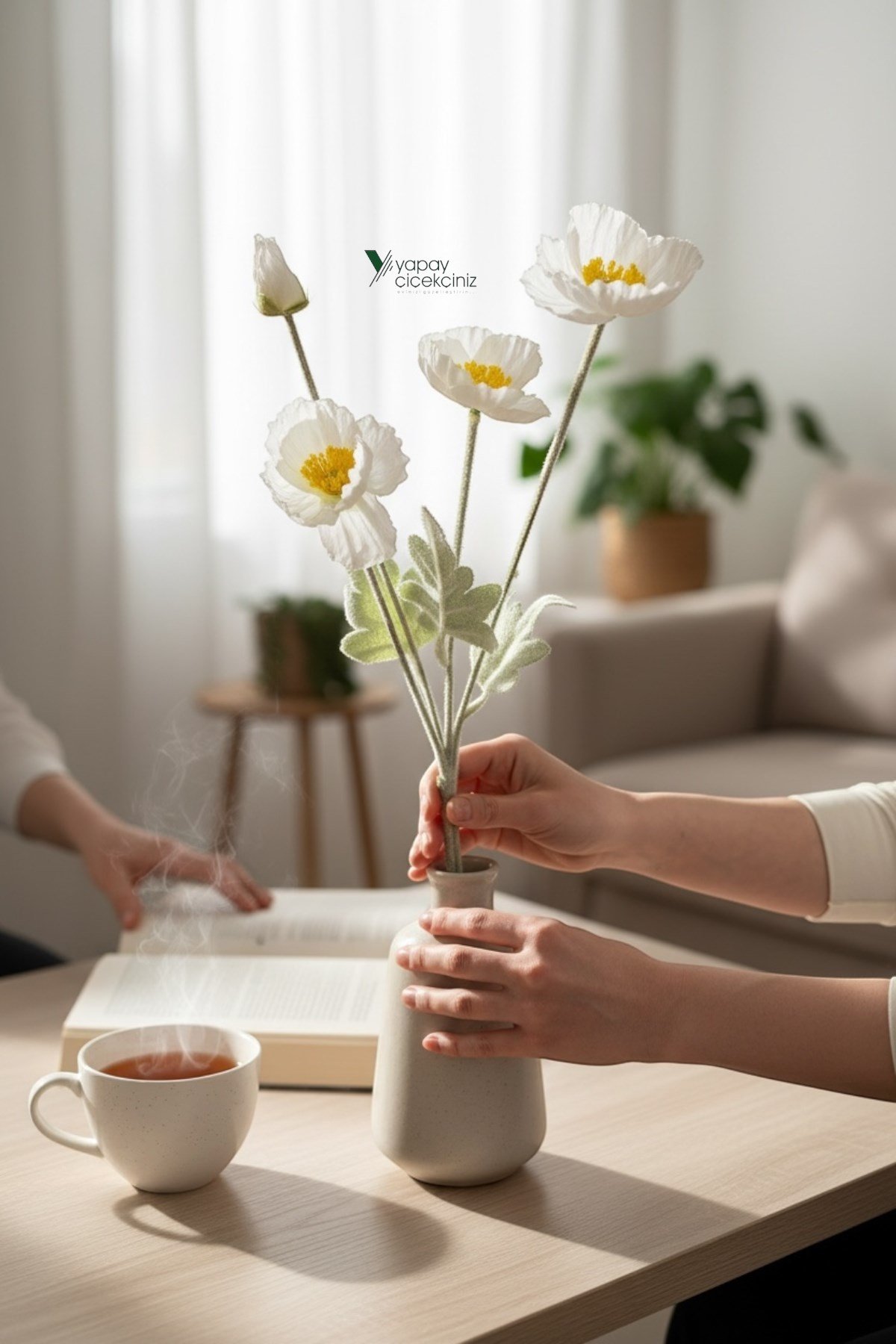 60 cm 4 Dallı Tüylü Dokulu Yapay Gelincik Çiçeği