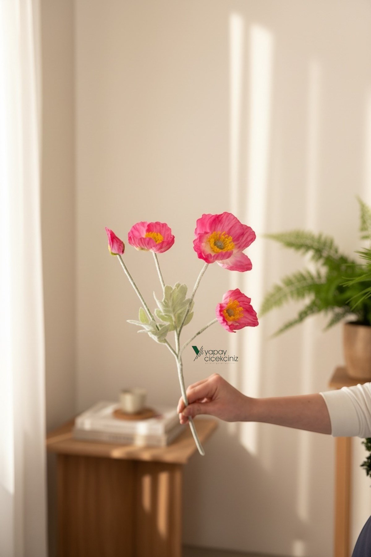 60 cm 4 Dallı Tüylü Dokulu Yapay Gelincik Çiçeği