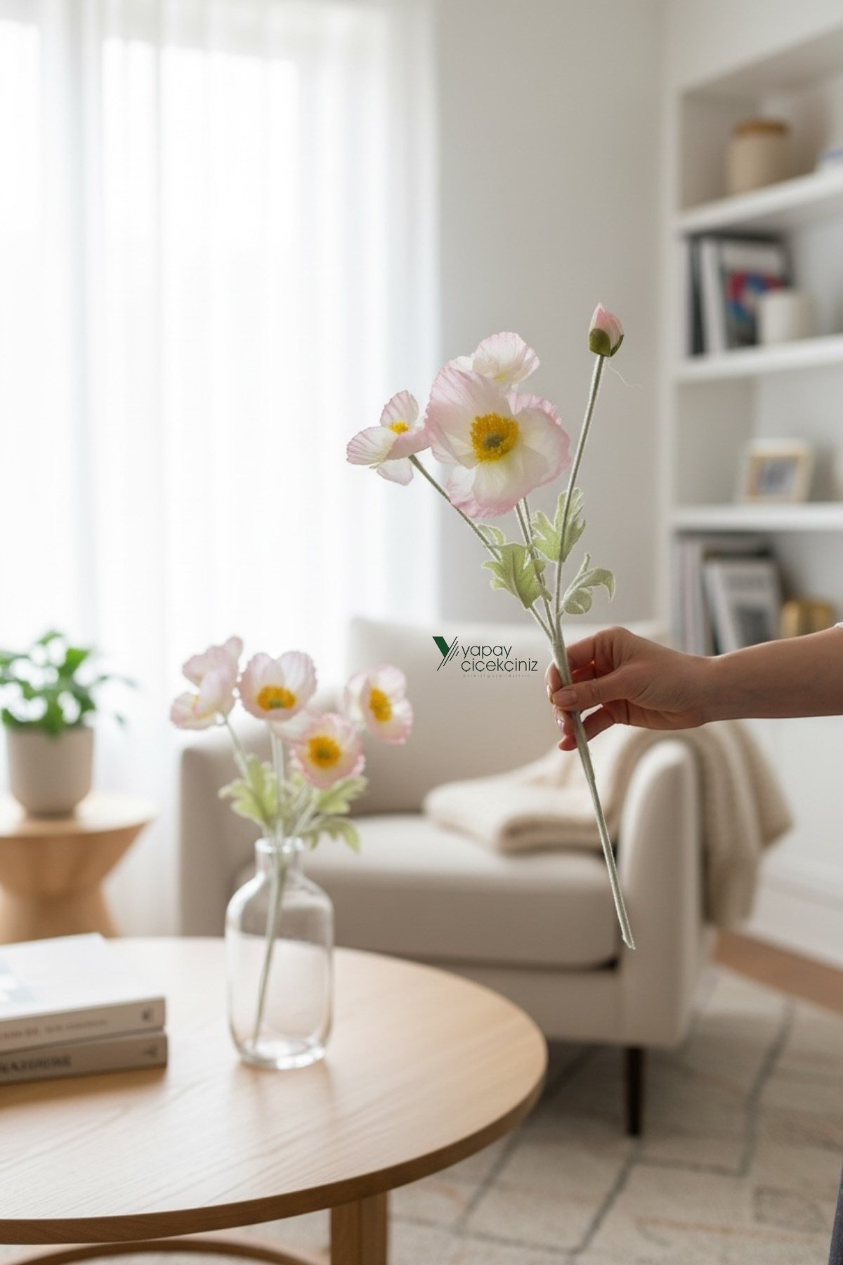 60 cm 4 Dallı Tüylü Dokulu Yapay Gelincik Çiçeği