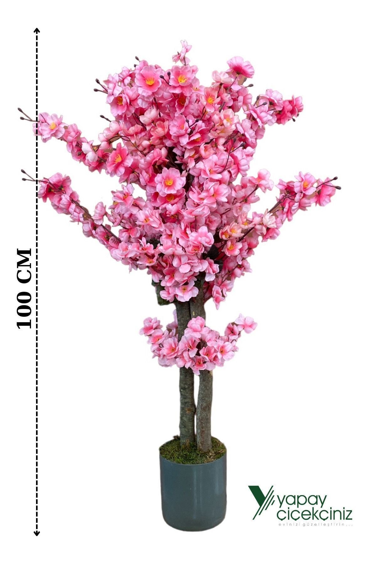 BEYAZ RENKLİ SAKSIDA GÜL KURUSU RENKLİ 100 CM SONBAHAR RENKLİ YAPAY JAPON BAHARDALI AĞACI