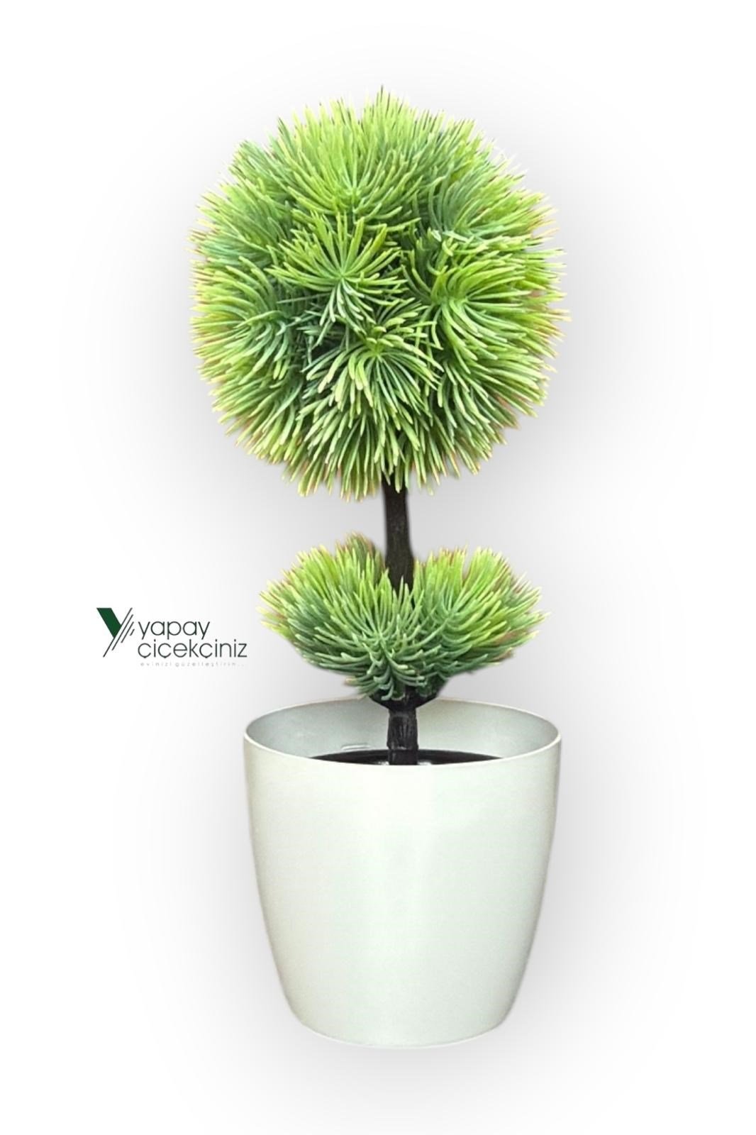 Beyaz Saksı 25 cm Yapay Top Şimşir