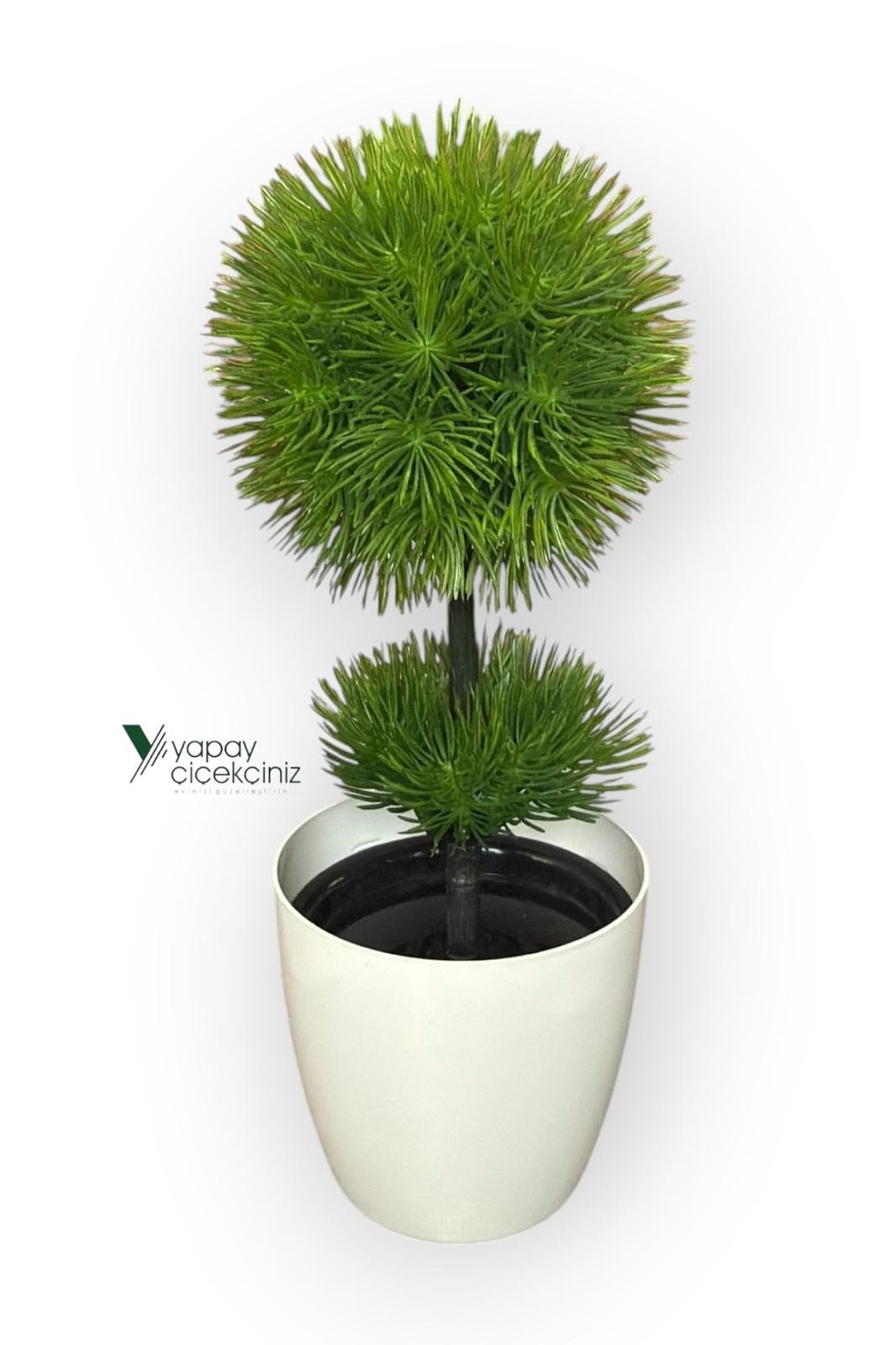 Beyaz Saksı 25 cm Yapay Top Şimşir
