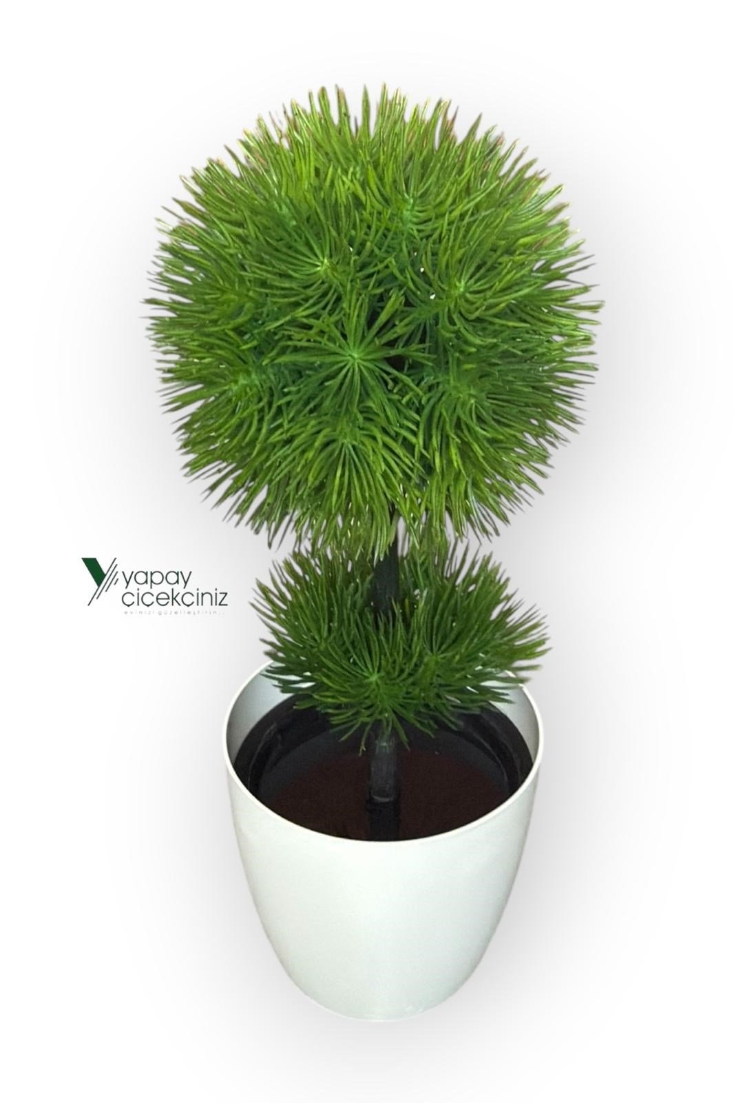 Beyaz Saksı 25 cm Yapay Top Şimşir
