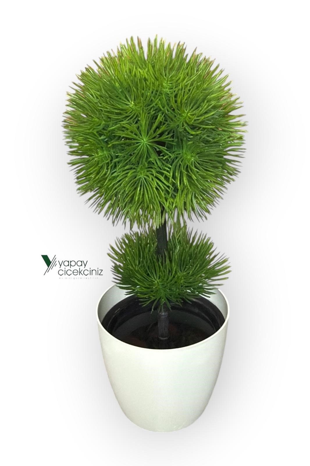 Beyaz Saksı 25 cm Yapay Top Şimşir