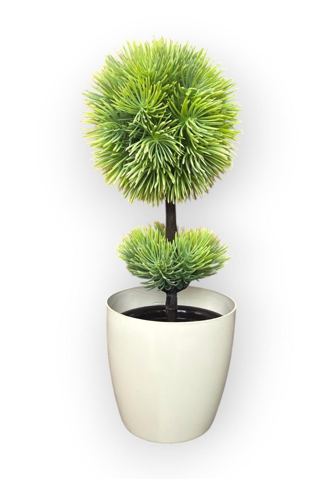 Beyaz Saksı 25 cm Yapay Top Şimşir