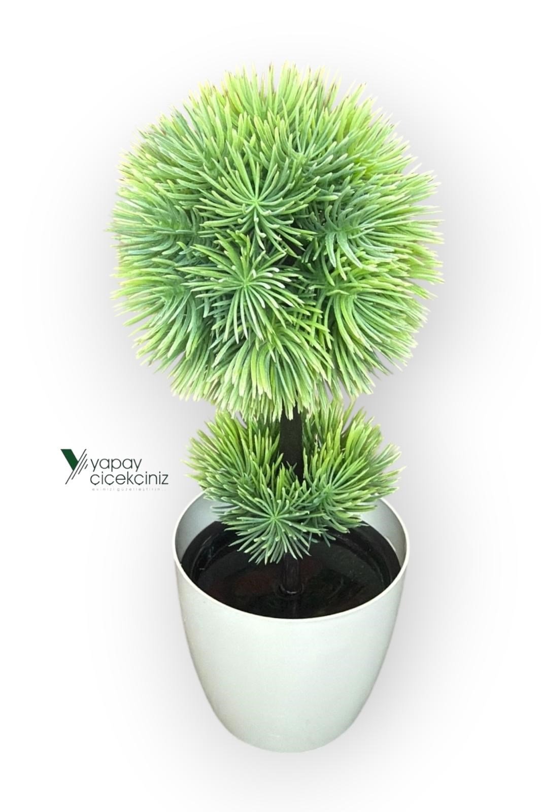 Beyaz Saksı 25 cm Yapay Top Şimşir