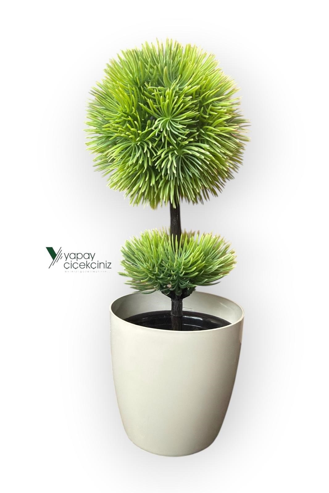 Beyaz Saksı 25 cm Yapay Top Şimşir