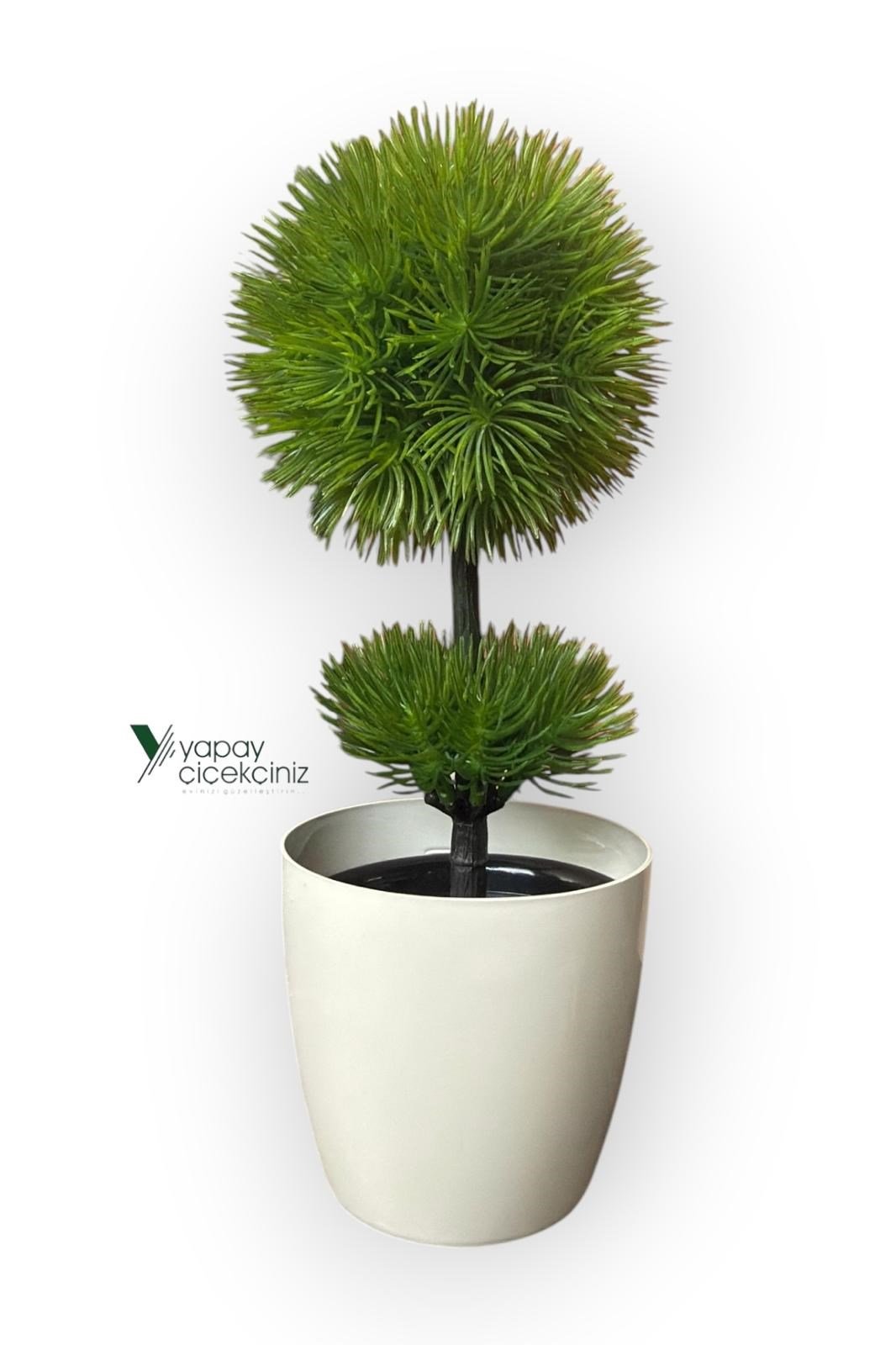 Beyaz Saksı 25 cm Yapay Top Şimşir