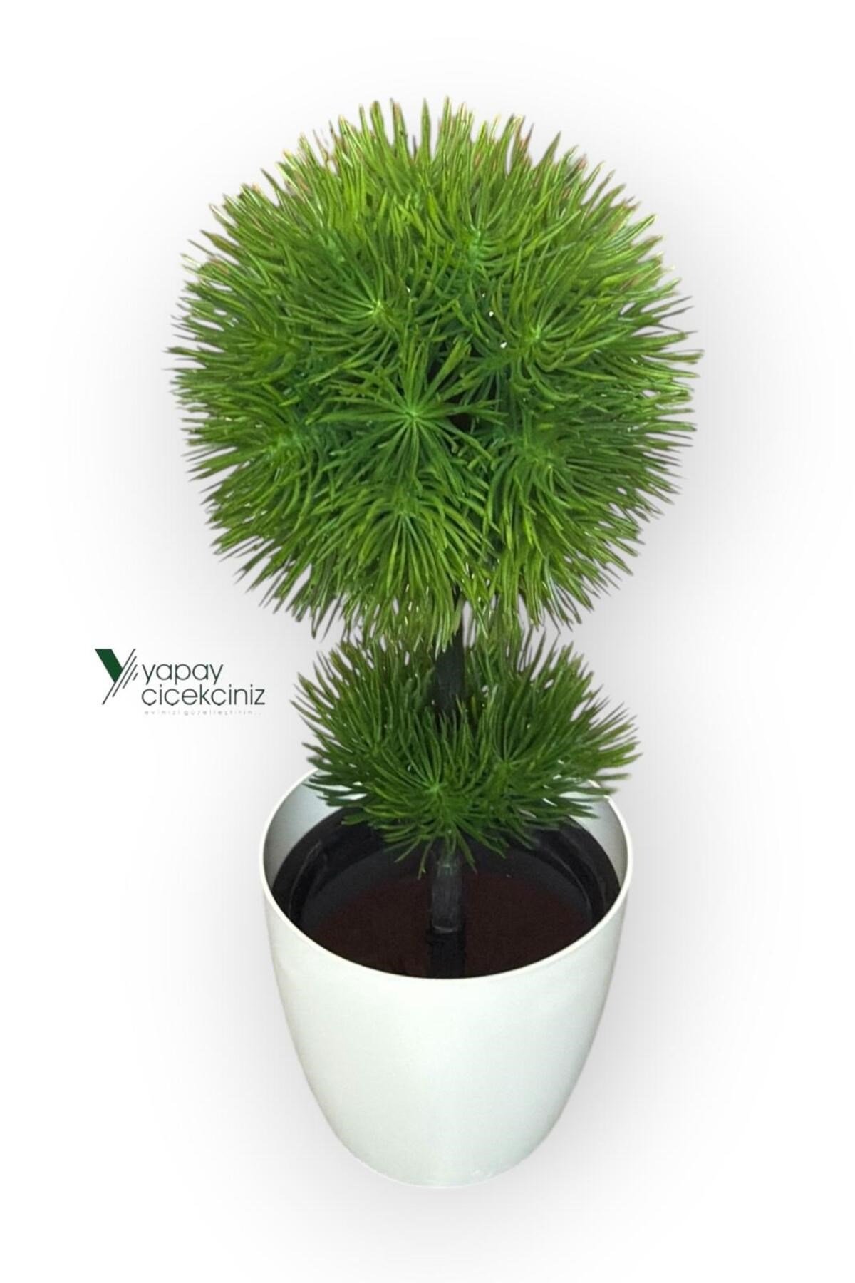Beyaz Saksı 25 cm Yapay Top Şimşir