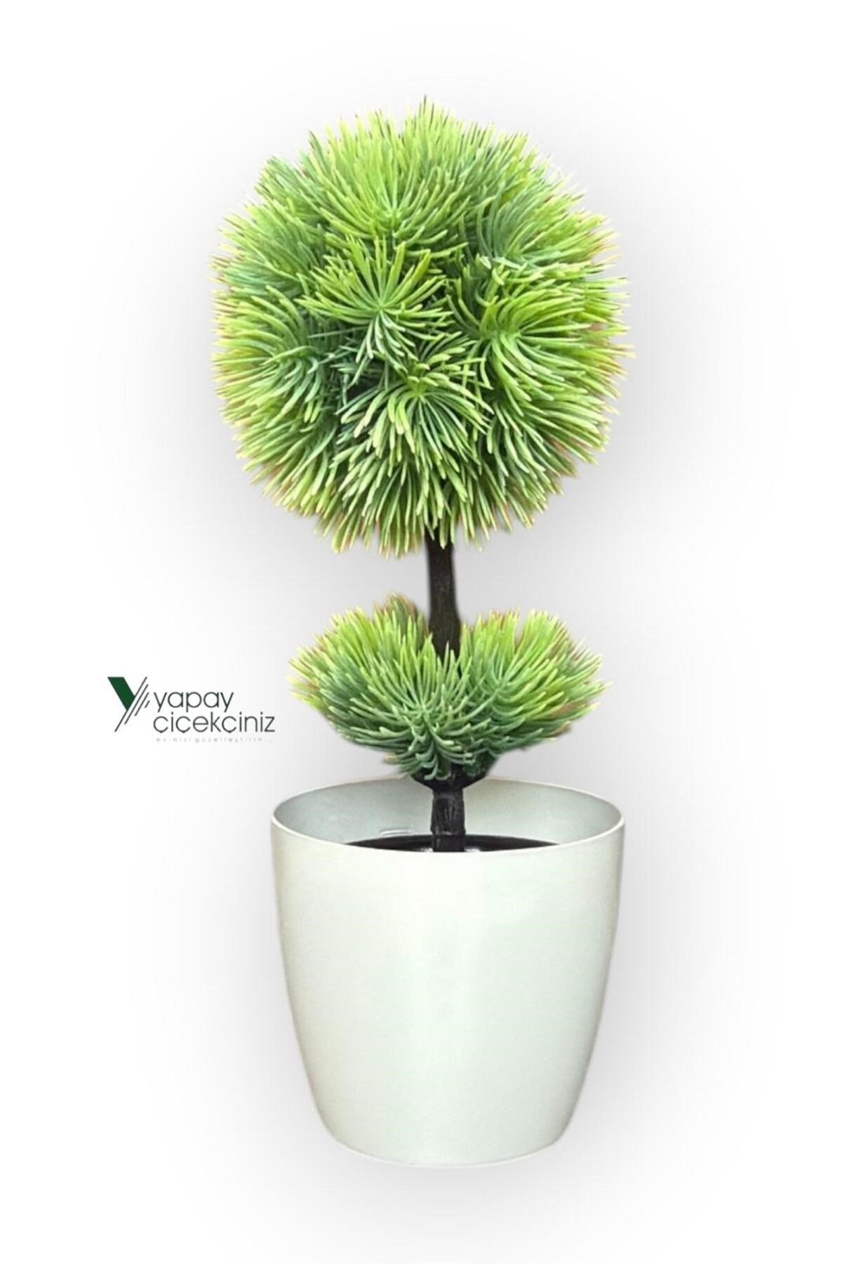 Beyaz Saksı 25 cm Yapay Top Şimşir