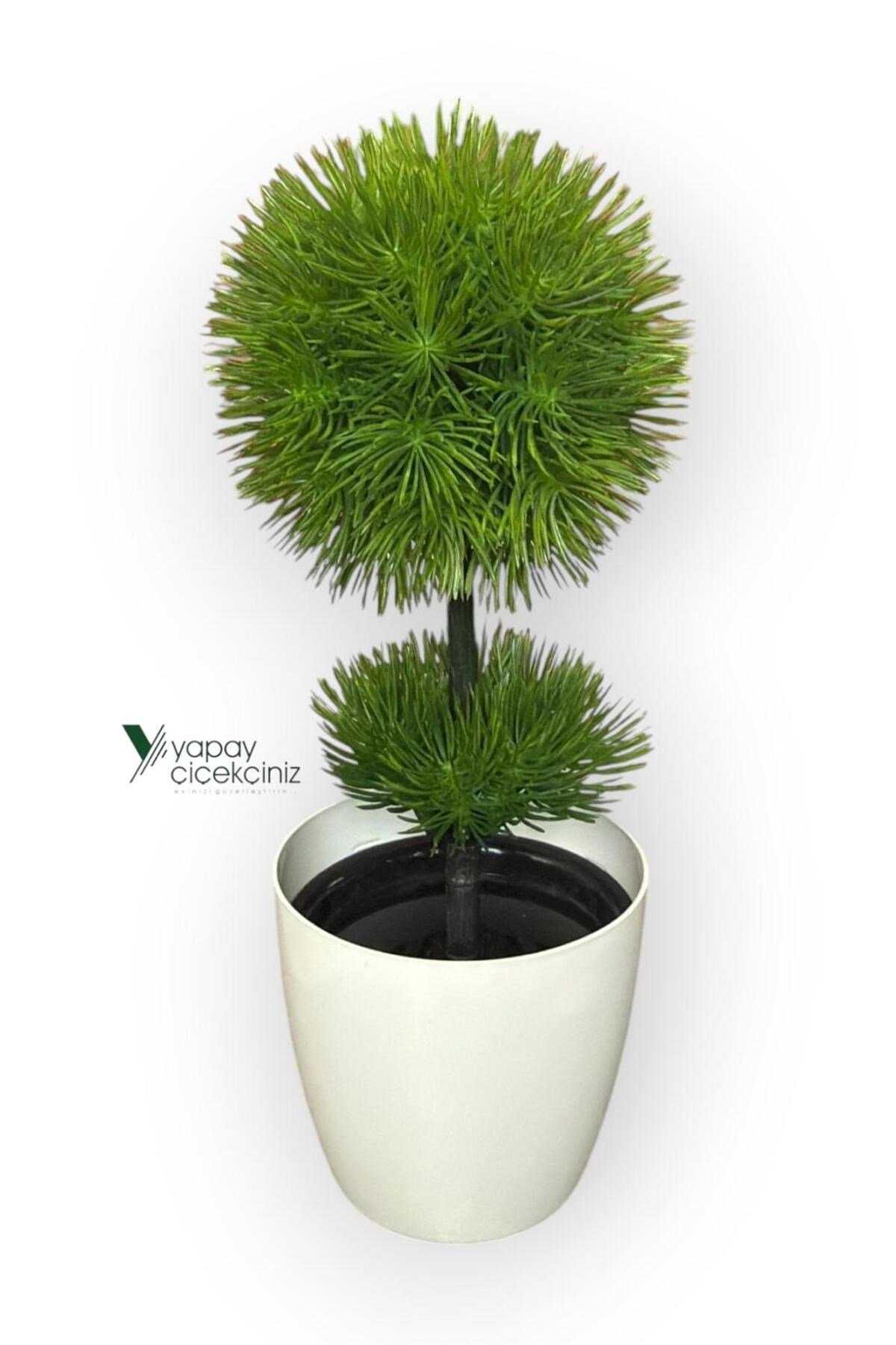 Beyaz Saksı 25 cm Yapay Top Şimşir