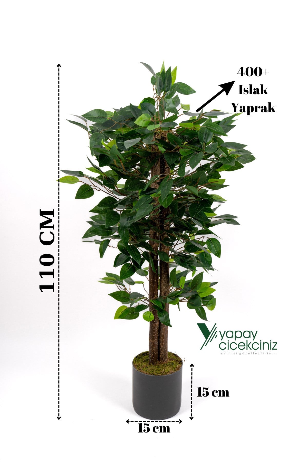 Dekoratif 3’lü Set: 100 cm Yapay Benjamin Ağacı + Şoklanmış Okaliptus Demeti + Yapay Limon – Ev & Of