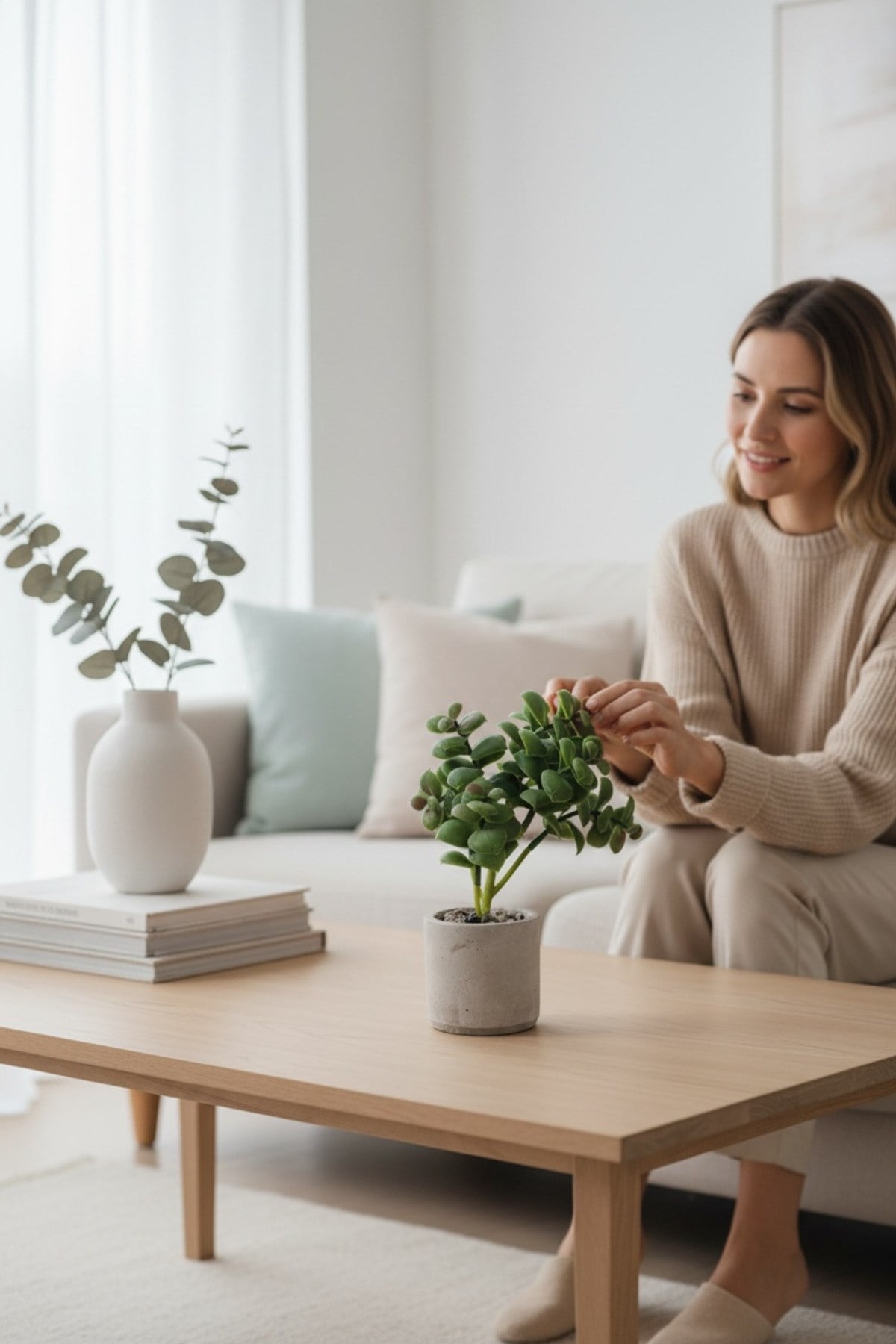 Gri Renkli Modern Saksıda Yapay Kaktüs Sukulent