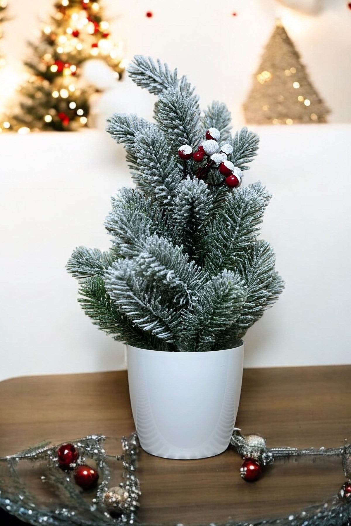 Kar Desenli Yılbaşı Çam Ağacı 42 cm