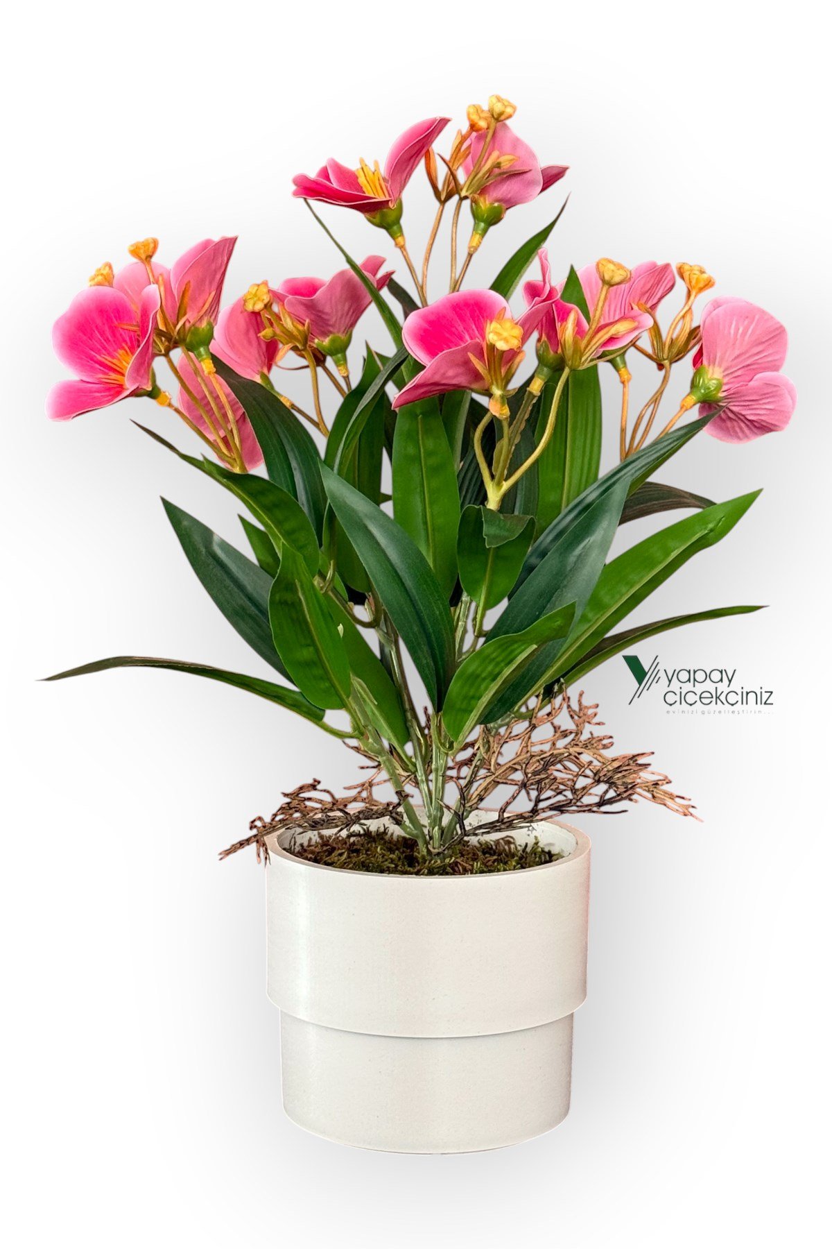 MODERN BEYAZ SAKSIDA 30 CM YAPAY KELEBEK ORKİDE ISLAK DOKULU 