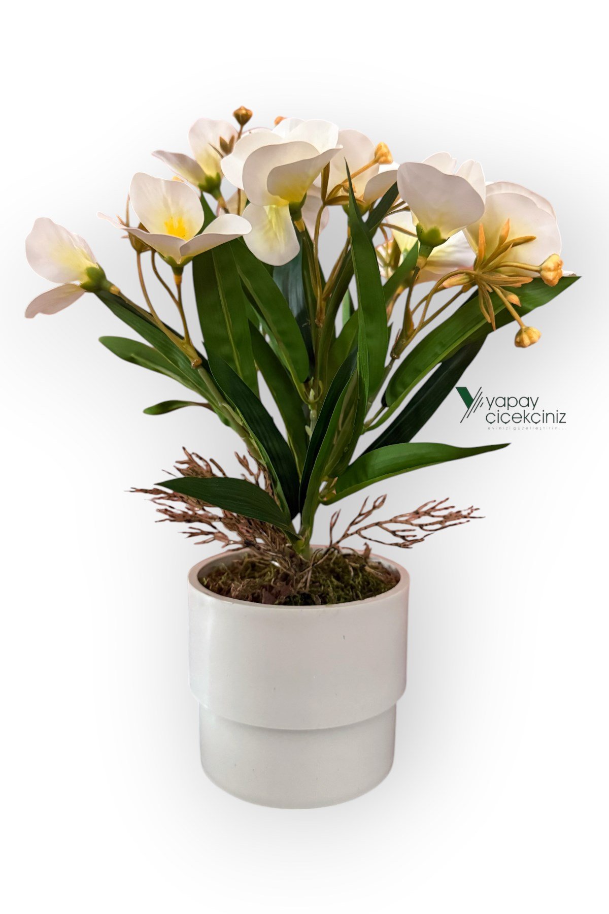 MODERN BEYAZ SAKSIDA 30 CM YAPAY KELEBEK ORKİDE ISLAK DOKULU 