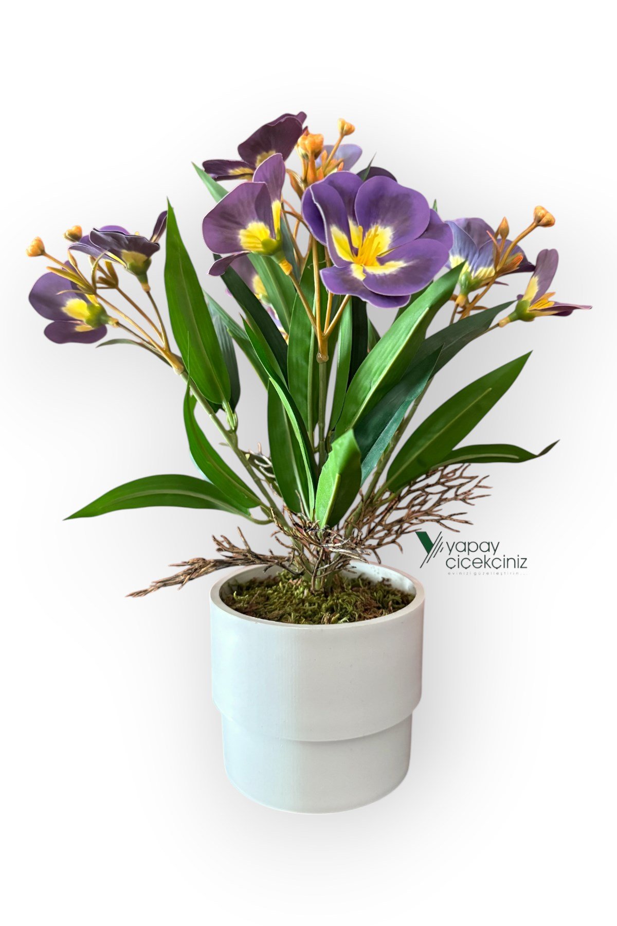 MODERN BEYAZ SAKSIDA 30 CM YAPAY KELEBEK ORKİDE ISLAK DOKULU 