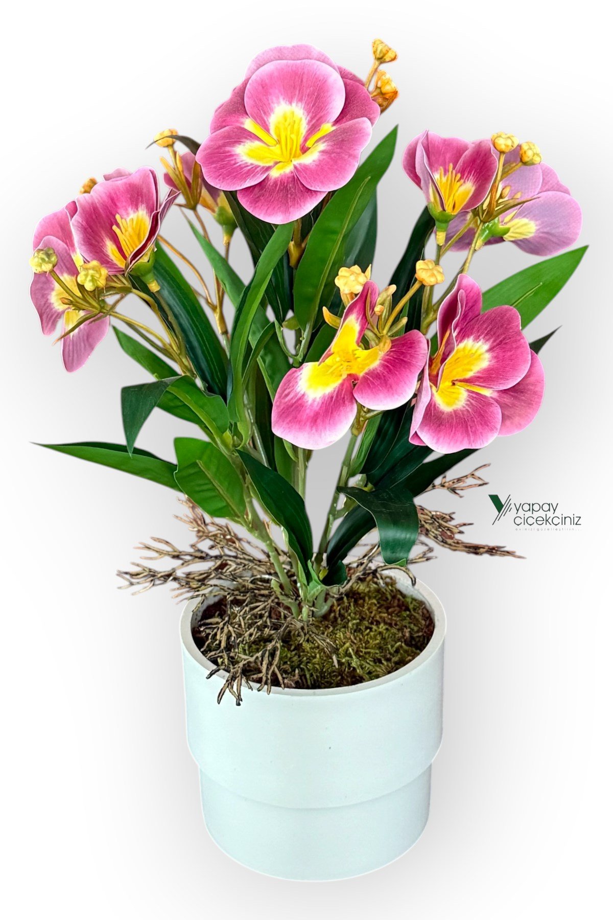 MODERN BEYAZ SAKSIDA 30 CM YAPAY KELEBEK ORKİDE ISLAK DOKULU 
