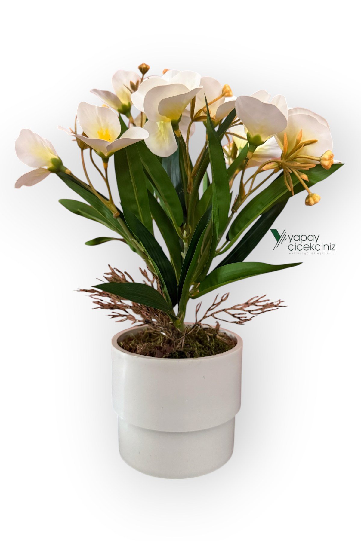 MODERN BEYAZ SAKSIDA 30 CM YAPAY KELEBEK ORKİDE ISLAK DOKULU 