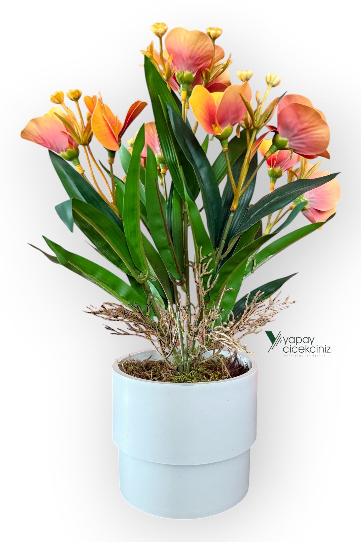 MODERN BEYAZ SAKSIDA 30 CM YAPAY KELEBEK ORKİDE ISLAK DOKULU 