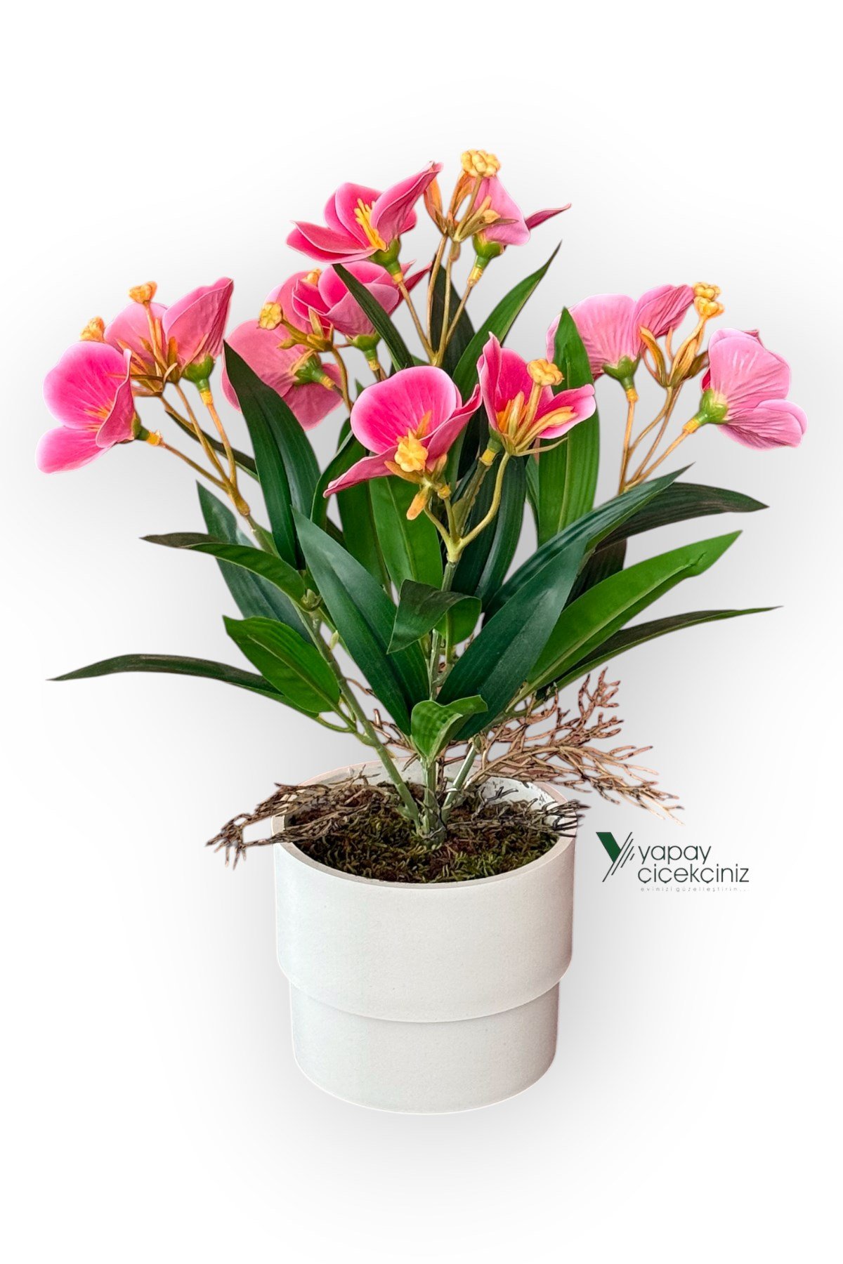 MODERN BEYAZ SAKSIDA 30 CM YAPAY KELEBEK ORKİDE ISLAK DOKULU 