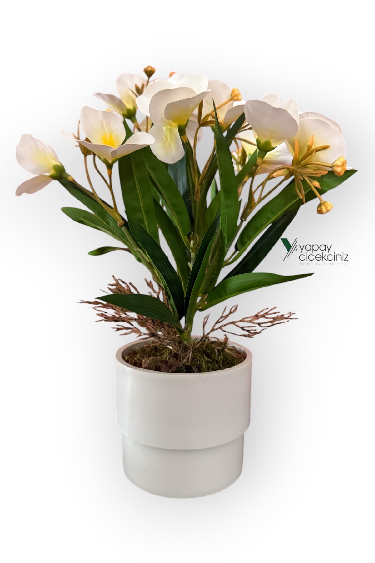 MODERN BEYAZ SAKSIDA 30 CM YAPAY KELEBEK ORKİDE ISLAK DOKULU 