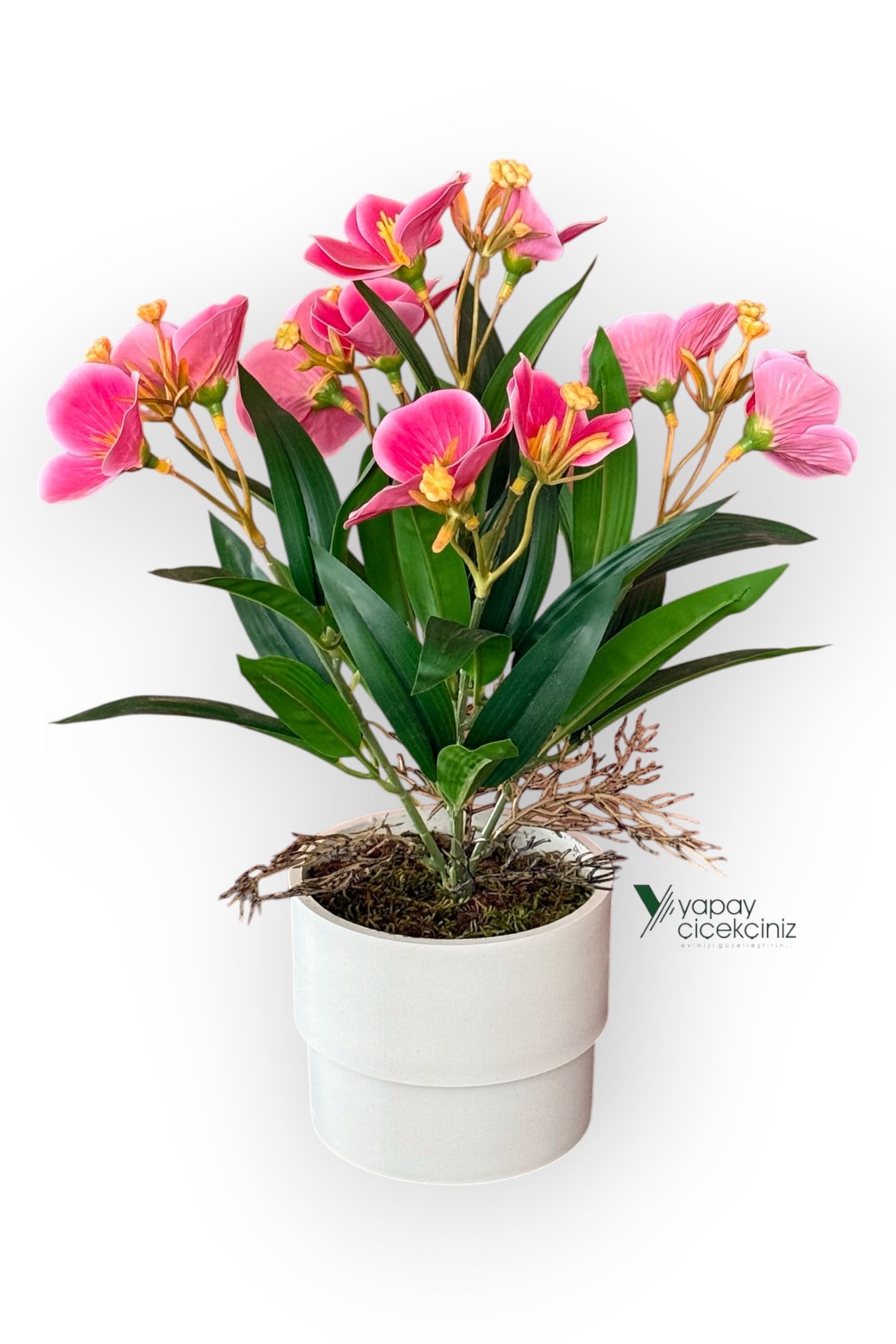 MODERN BEYAZ SAKSIDA 30 CM YAPAY KELEBEK ORKİDE ISLAK DOKULU 