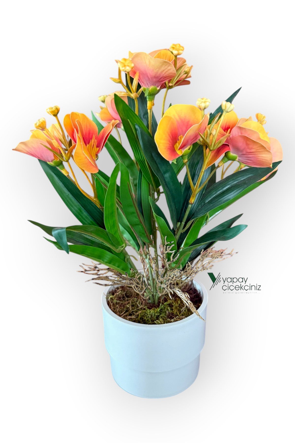 MODERN BEYAZ SAKSIDA 30 CM YAPAY KELEBEK ORKİDE ISLAK DOKULU 