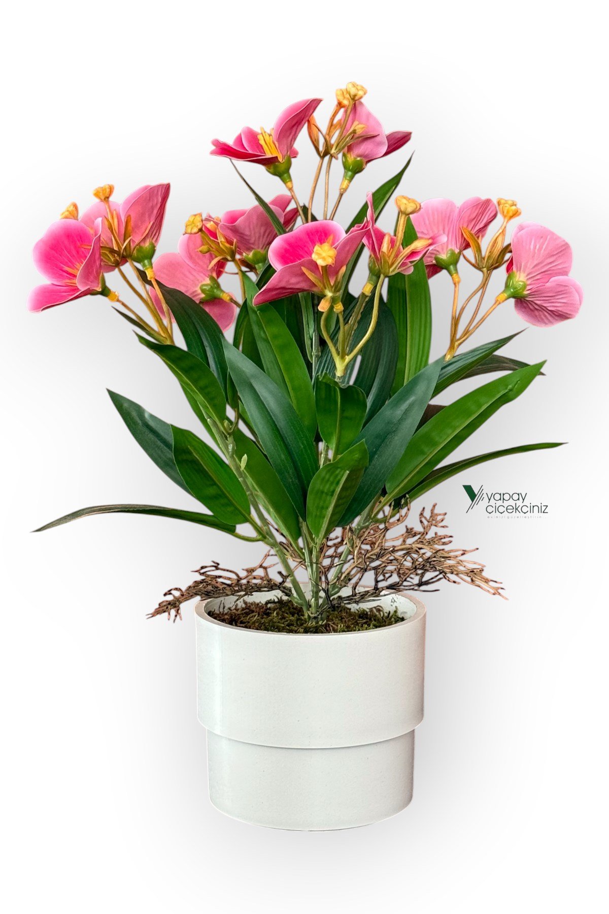 MODERN BEYAZ SAKSIDA 30 CM YAPAY KELEBEK ORKİDE ISLAK DOKULU 