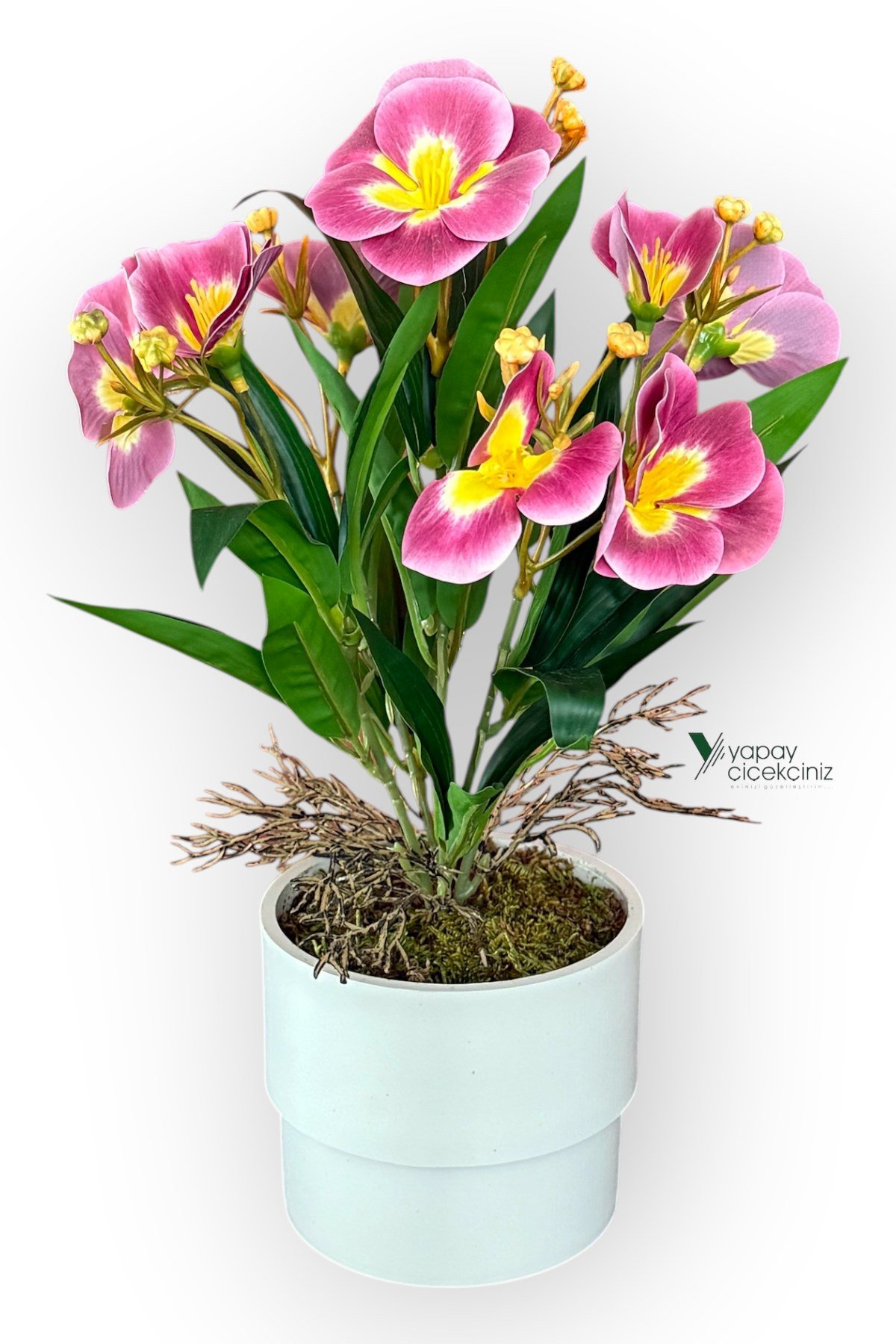 MODERN BEYAZ SAKSIDA 30 CM YAPAY KELEBEK ORKİDE ISLAK DOKULU 