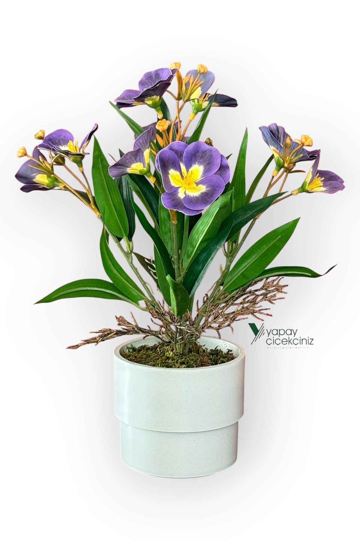 MODERN BEYAZ SAKSIDA 30 CM YAPAY KELEBEK ORKİDE ISLAK DOKULU 