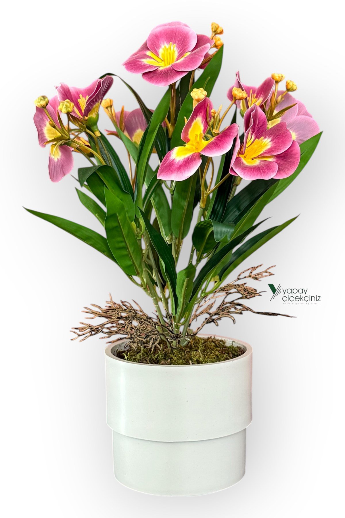 MODERN BEYAZ SAKSIDA 30 CM YAPAY KELEBEK ORKİDE ISLAK DOKULU 