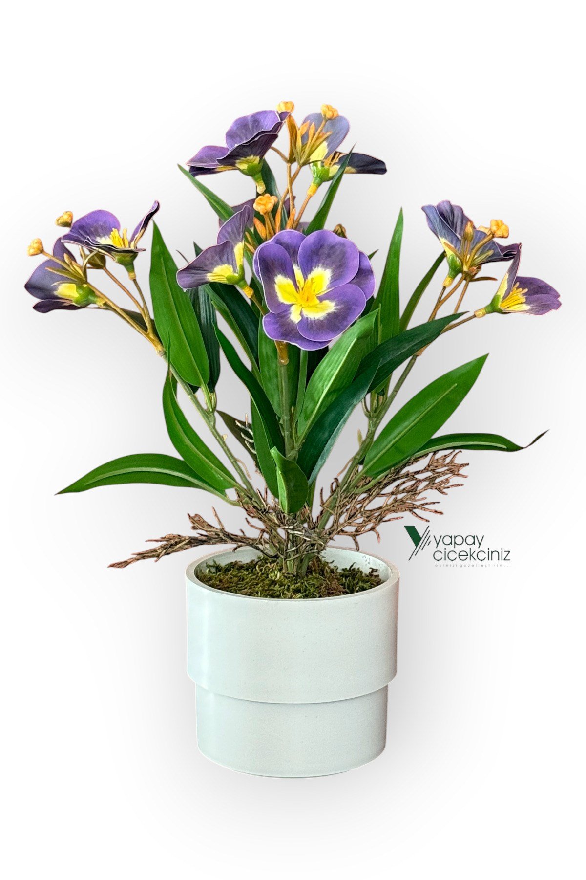 MODERN BEYAZ SAKSIDA 30 CM YAPAY ORKİDE ISLAK DOKULU