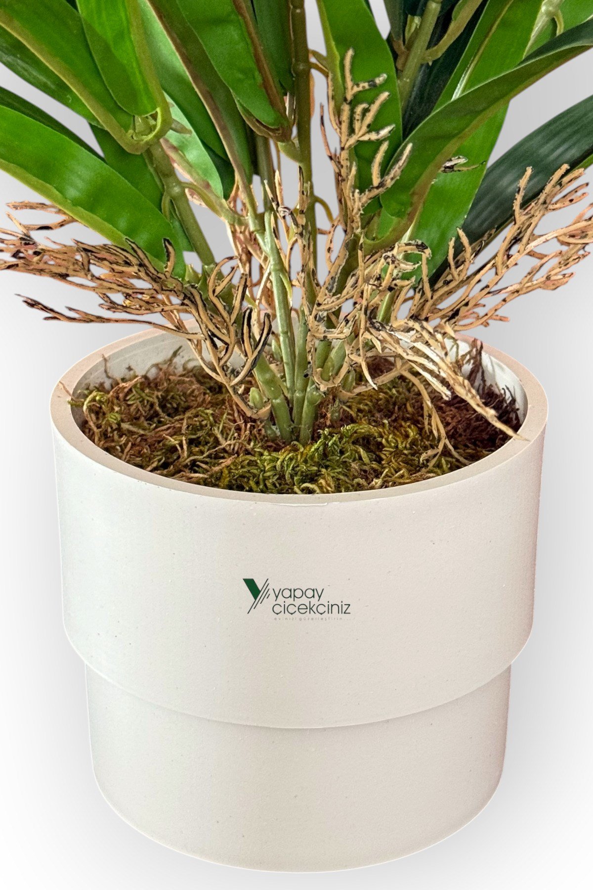 MODERN BEYAZ SAKSIDA 30 CM YAPAY ORKİDE ISLAK DOKULU