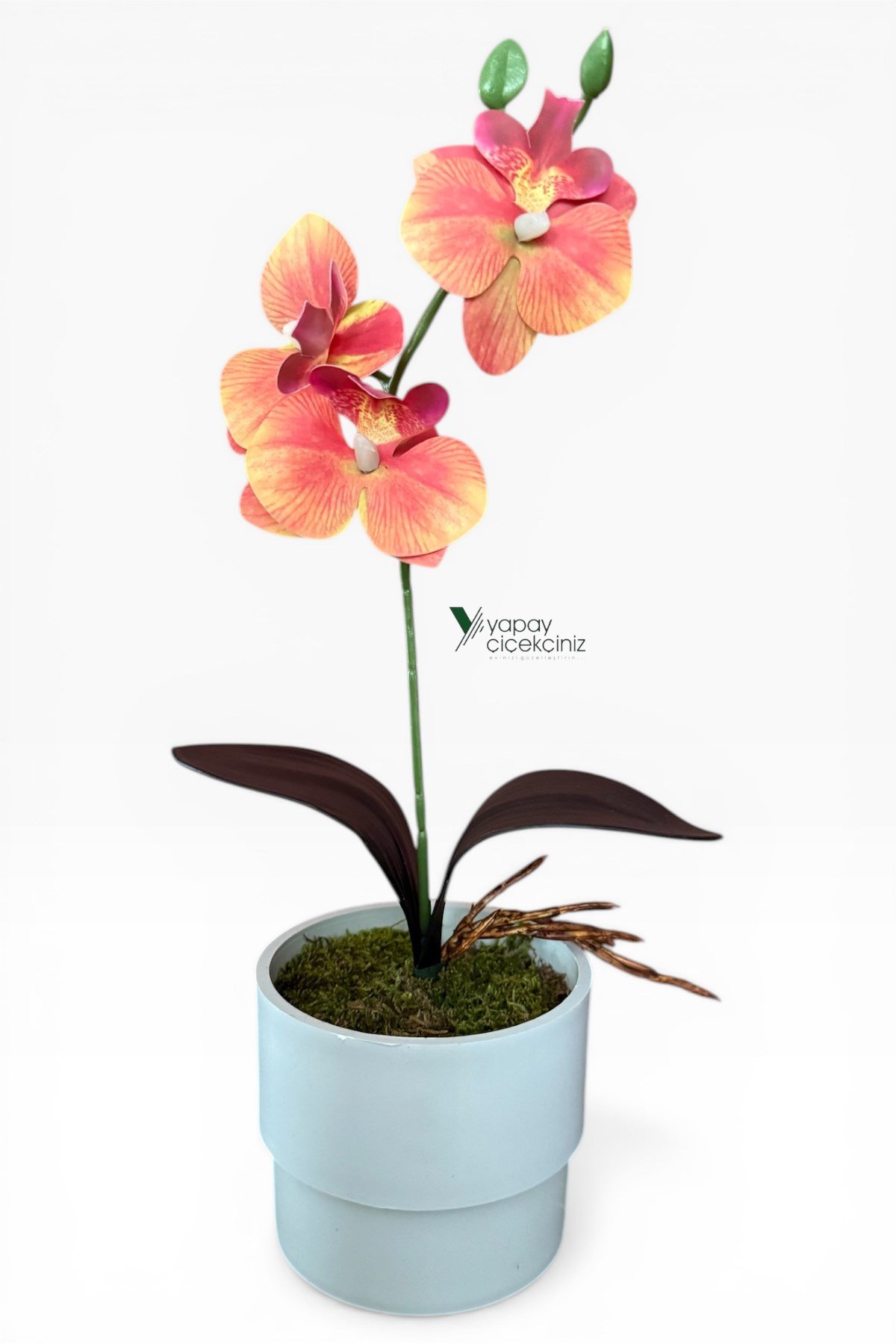 MODERN BEYAZ SAKSIDA 35 CM YAPAY ORKİDE ISLAK DOKULU