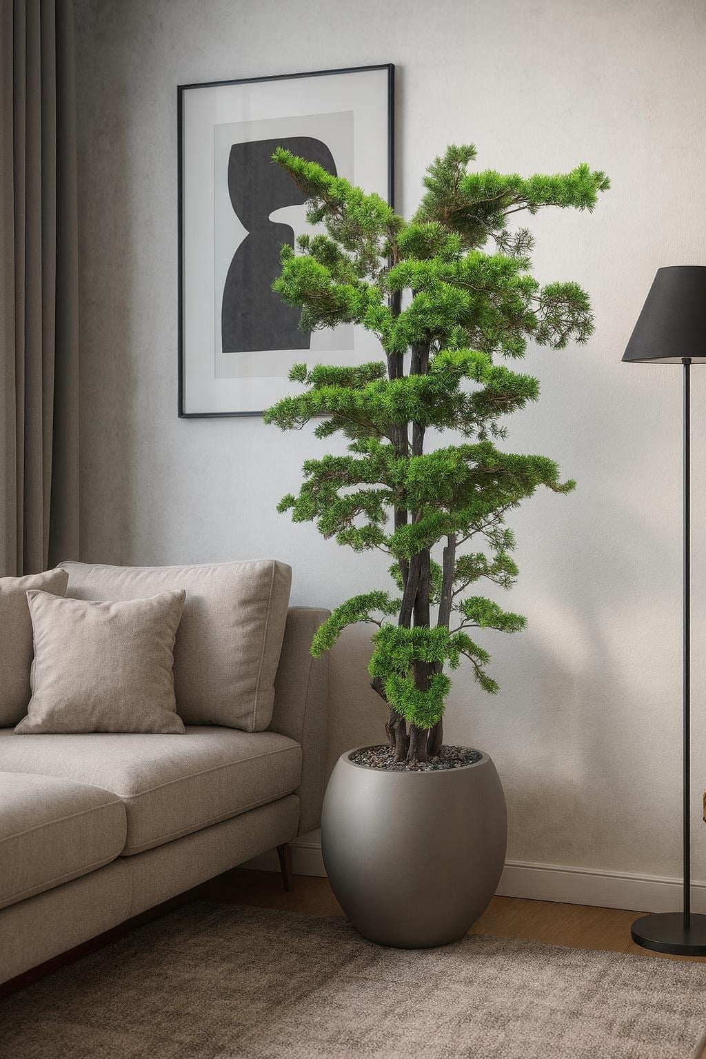 Modern Küre Saksıda 180 cm Yoğun Yapraklı Lüks Bonzai Bonsai Ağacı