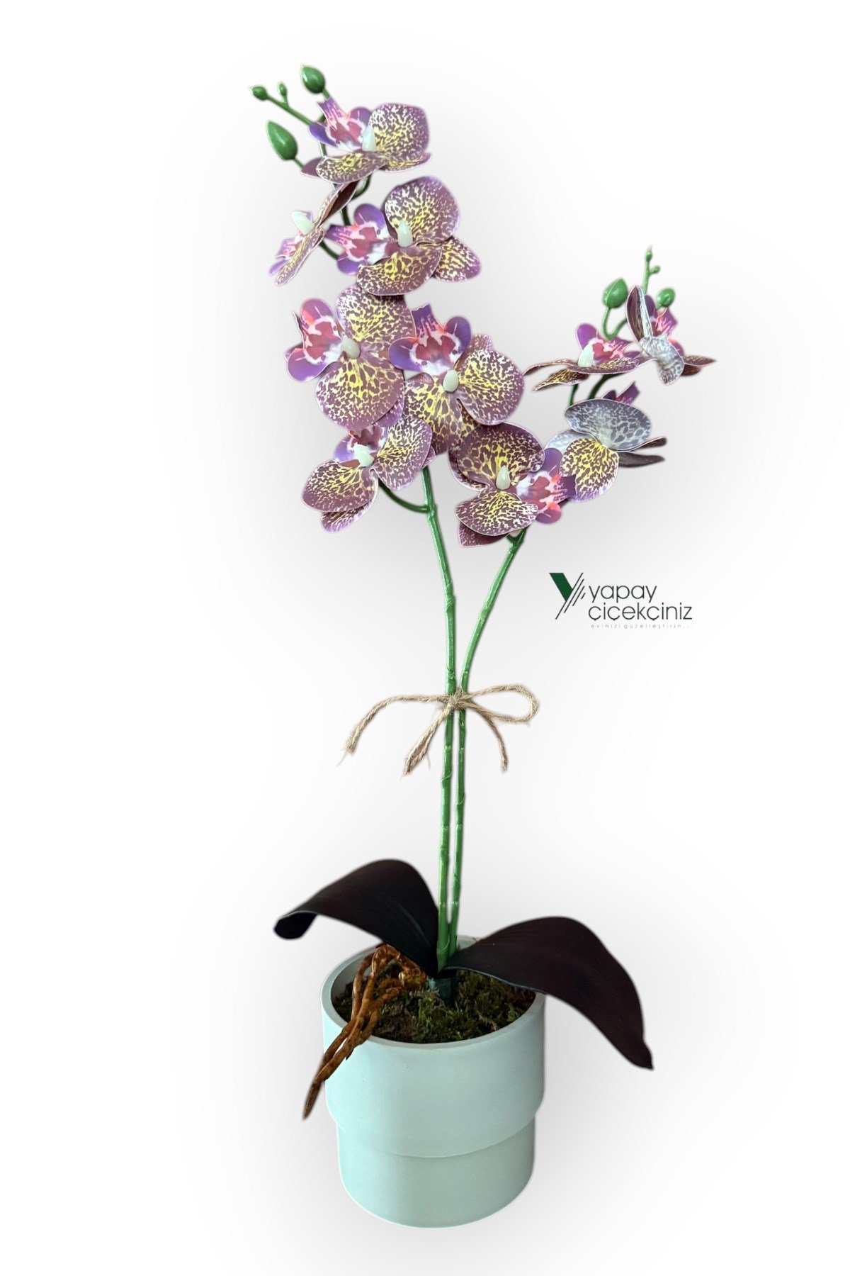 MODERN TASARIM BEYAZ RENKLİ SAKSIDA 2 DALLI YAPAY ISLAK ORKİDE 50 CM