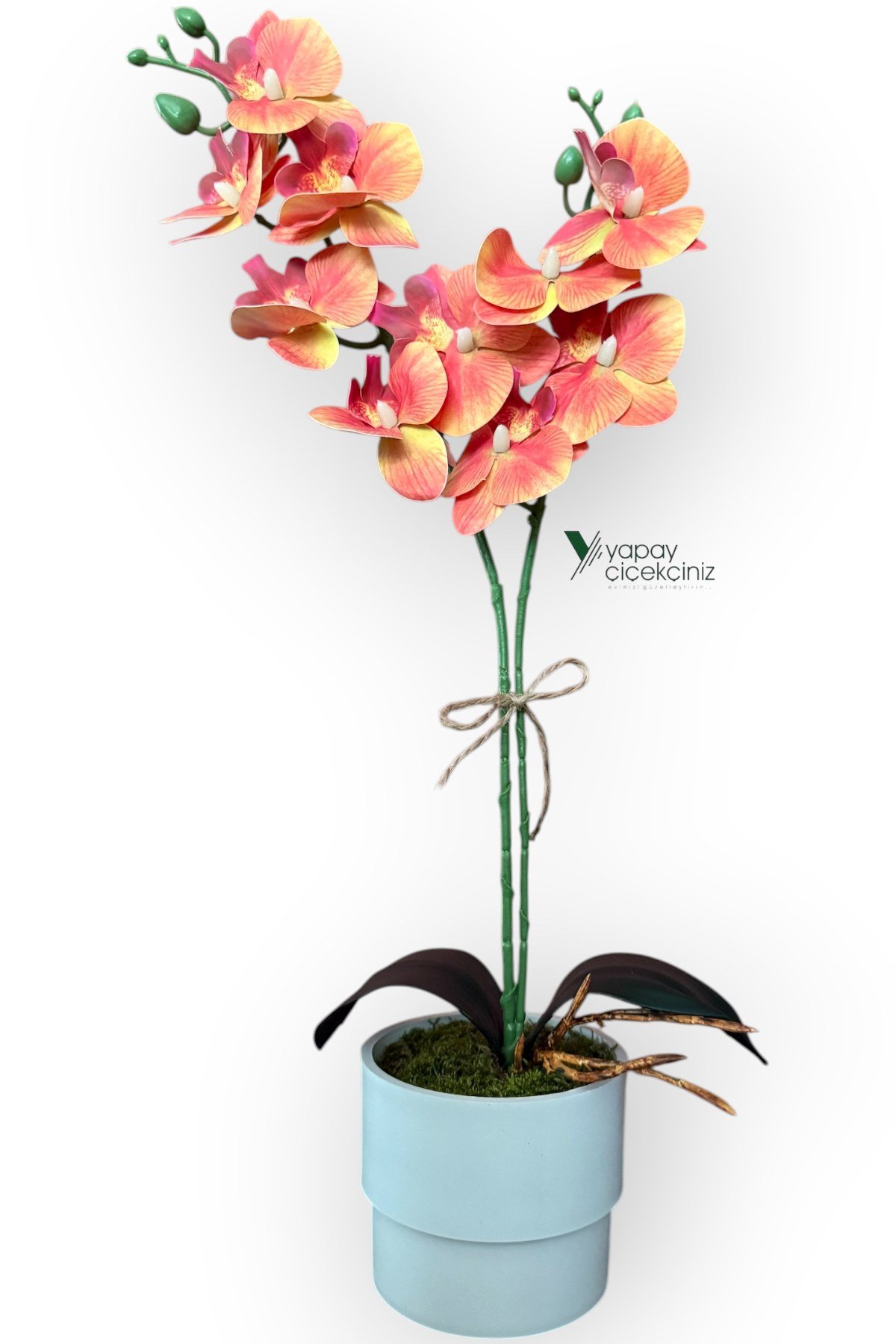 MODERN TASARIM BEYAZ RENKLİ SAKSIDA 2 DALLI YAPAY ISLAK ORKİDE 50 CM