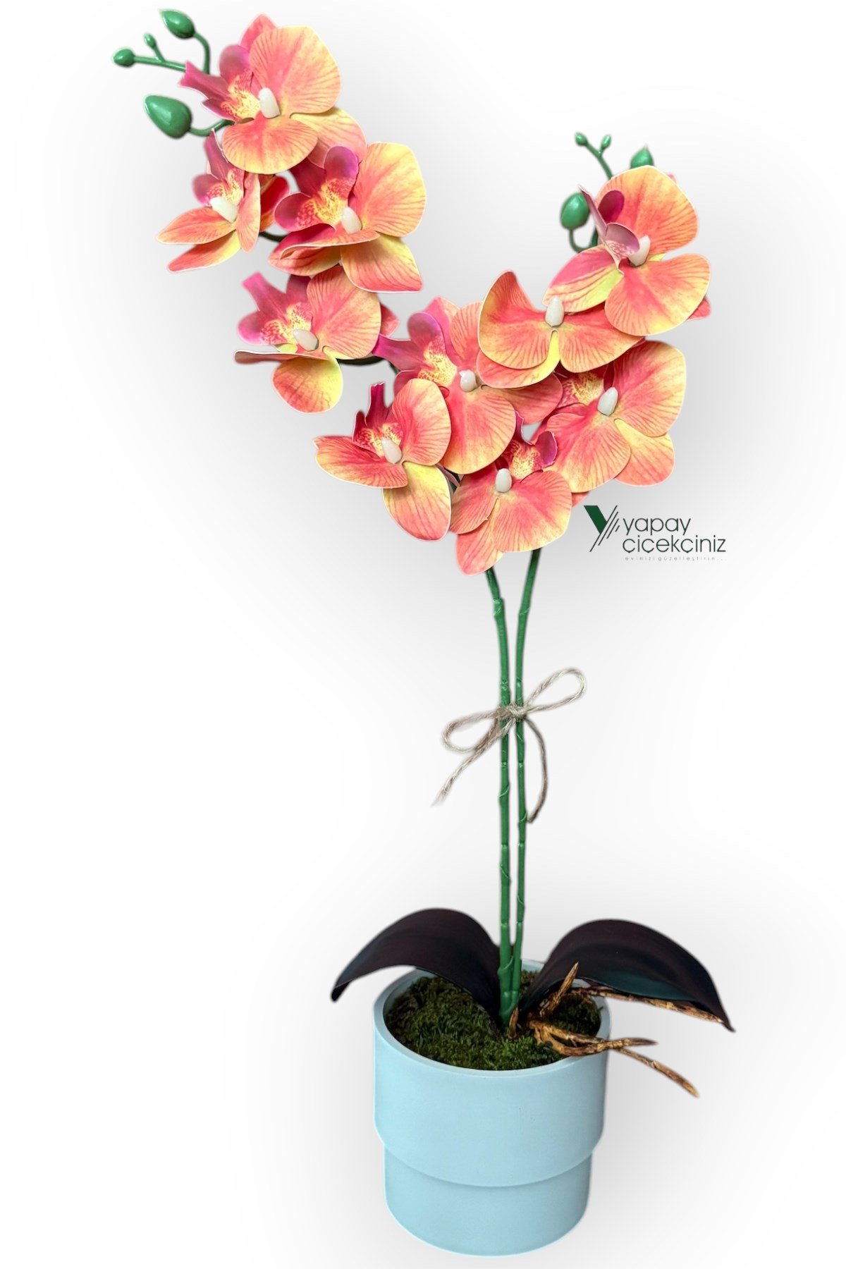 MODERN TASARIM BEYAZ RENKLİ SAKSIDA 2 DALLI YAPAY ISLAK ORKİDE 50 CM