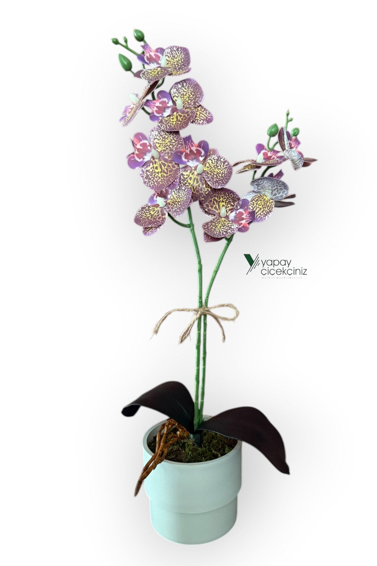 MODERN TASARIM BEYAZ RENKLİ SAKSIDA 2 DALLI YAPAY ISLAK ORKİDE 50 CM