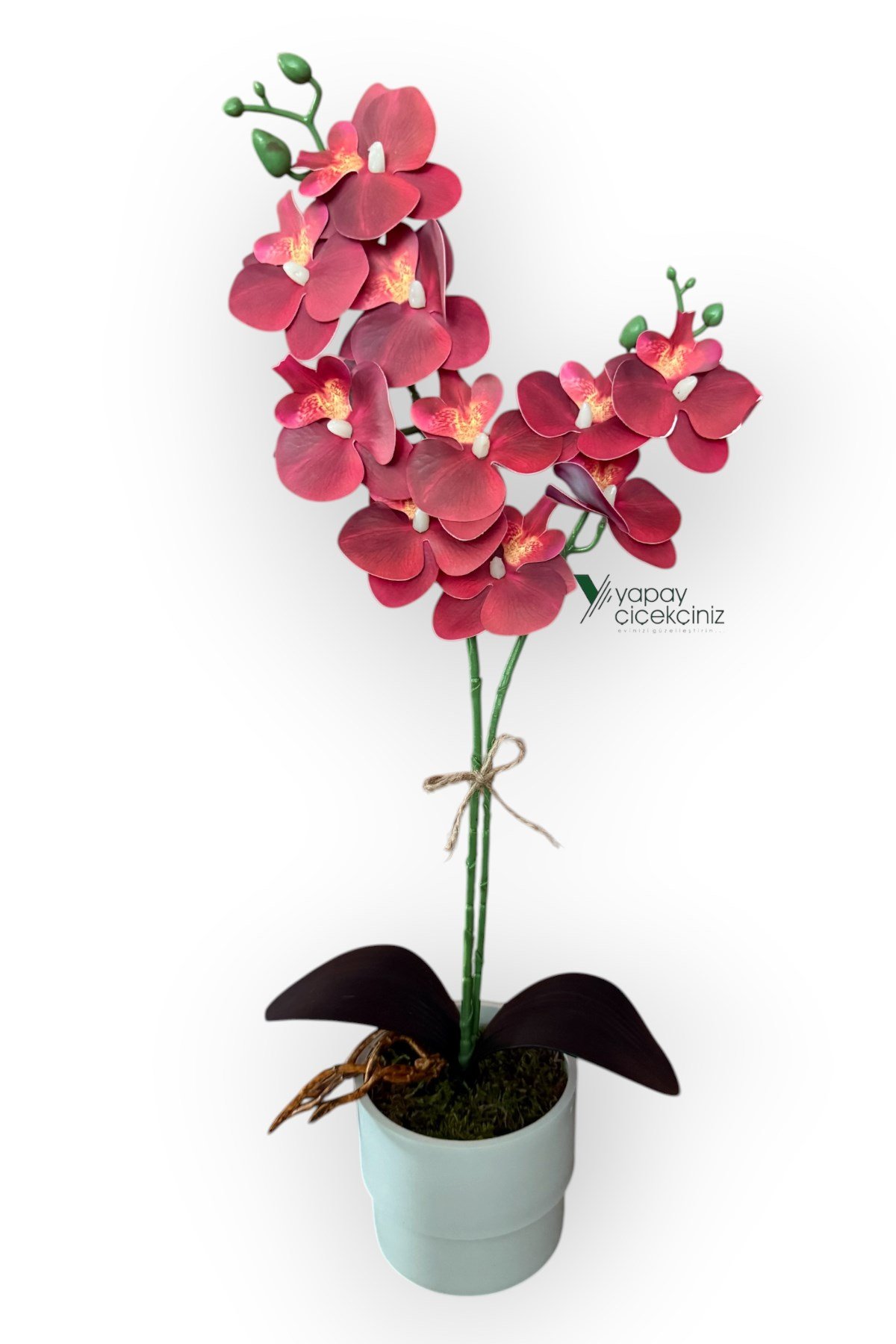 MODERN TASARIM BEYAZ RENKLİ SAKSIDA 2 DALLI YAPAY ISLAK ORKİDE 50 CM