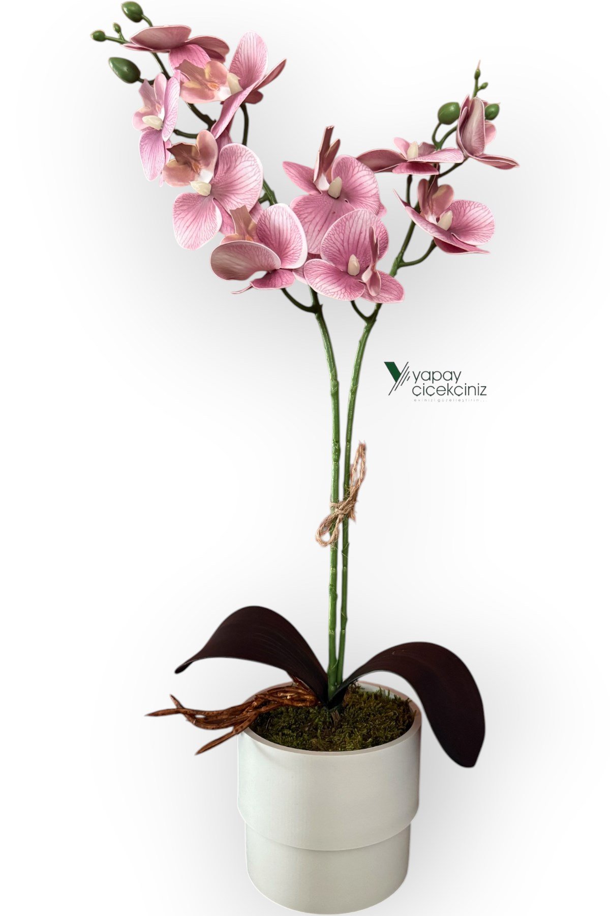 MODERN TASARIM BEYAZ RENKLİ SAKSIDA 2 DALLI YAPAY ISLAK ORKİDE 50 CM