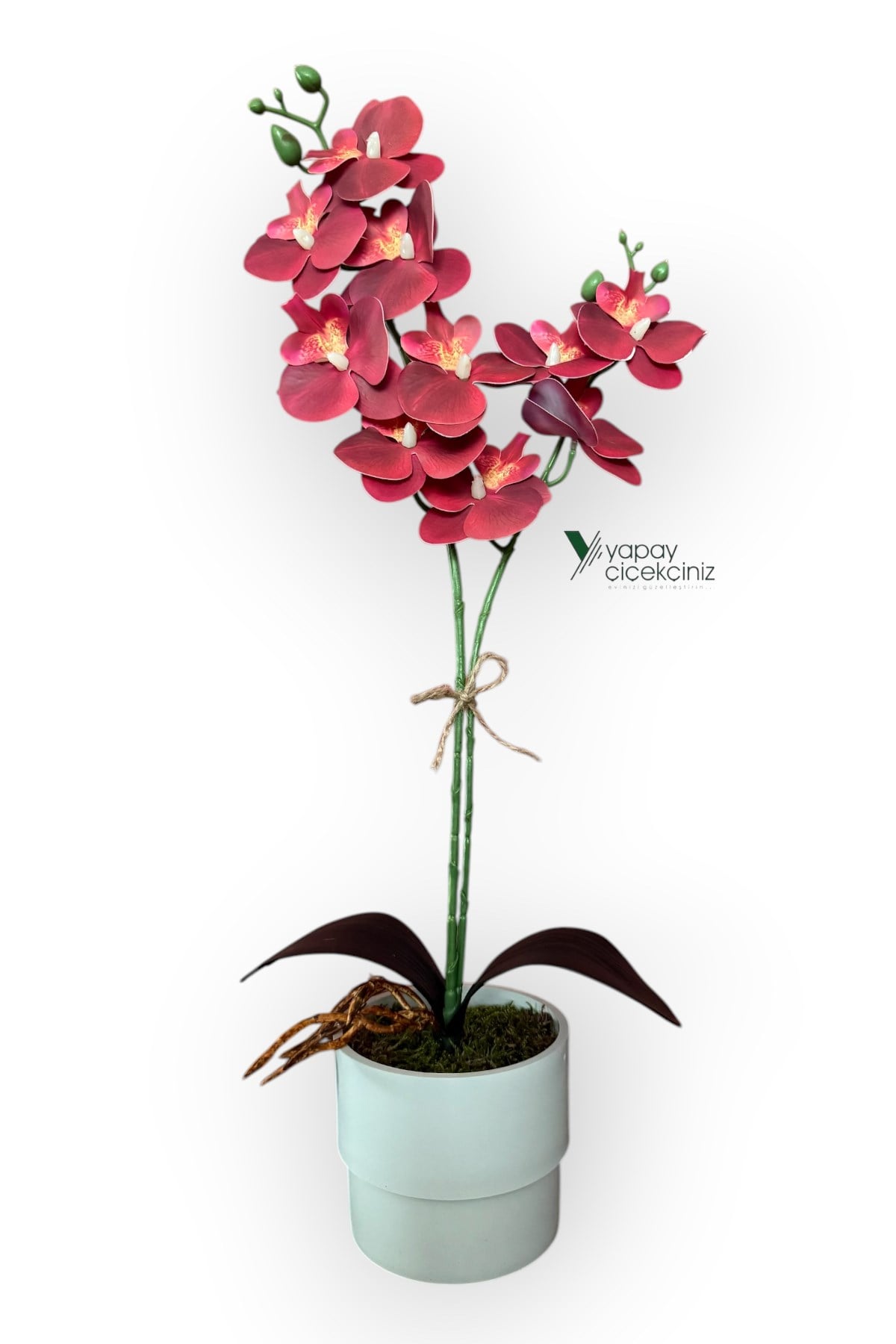 MODERN TASARIM BEYAZ RENKLİ SAKSIDA 2 DALLI YAPAY ISLAK ORKİDE 50 CM