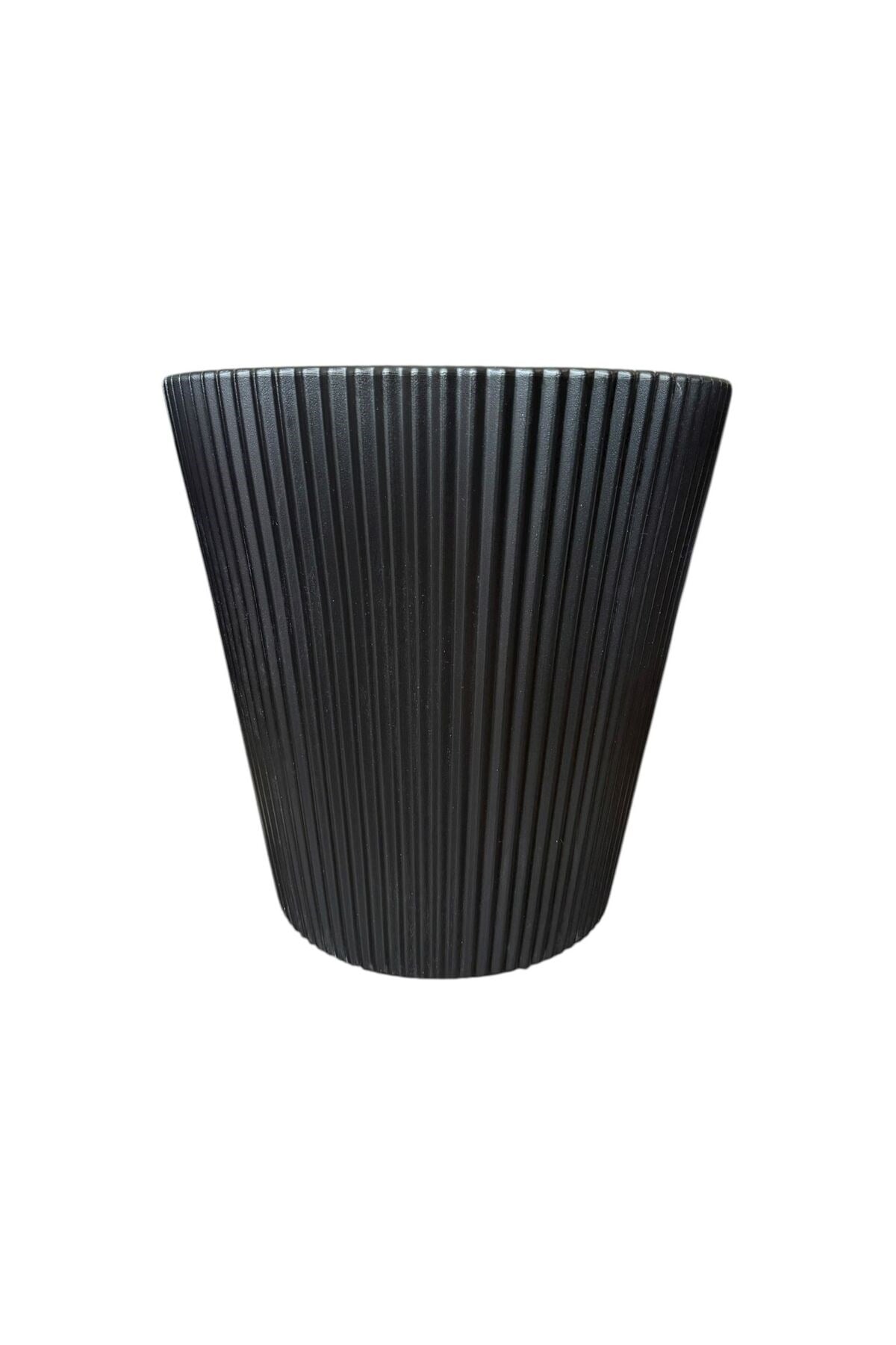 Siyah Çizgili Modern Plastik Saksı