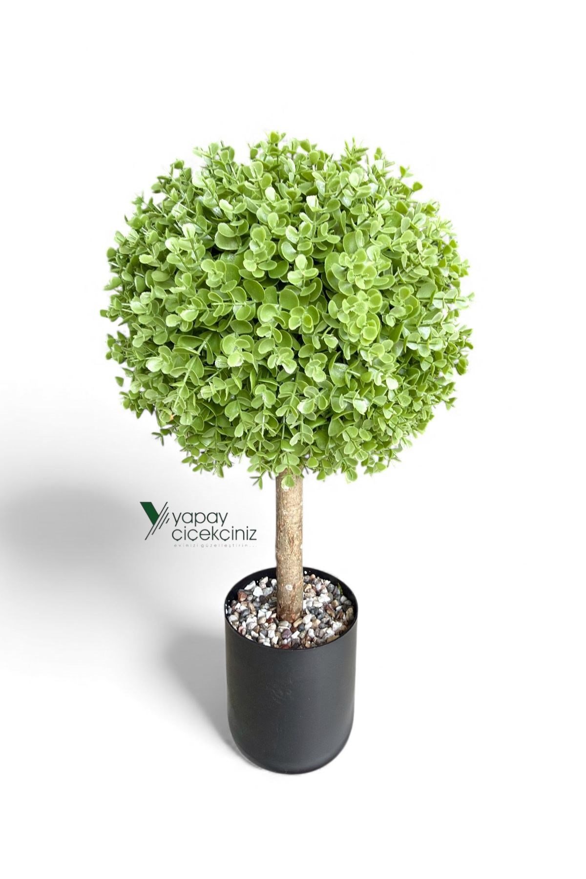 Siyah Renkli Saksıda Yoğun Yapraklı 65 Cm Yapay Top Şimşir Ağacı 35x35