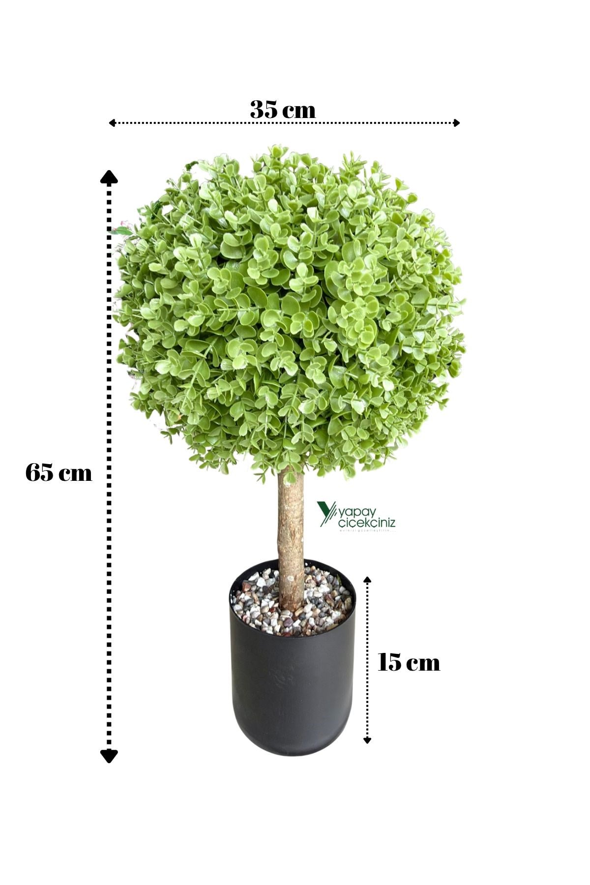 Siyah Renkli Saksıda Yoğun Yapraklı 65 Cm Yapay Top Şimşir Ağacı 35x35