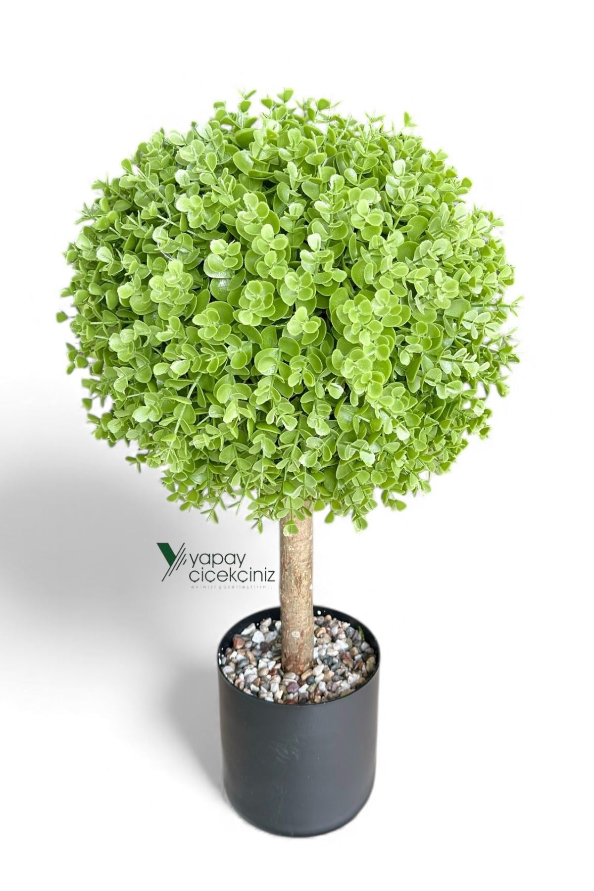 Siyah Renkli Saksıda Yoğun Yapraklı 65 Cm Yapay Top Şimşir Ağacı 35x35