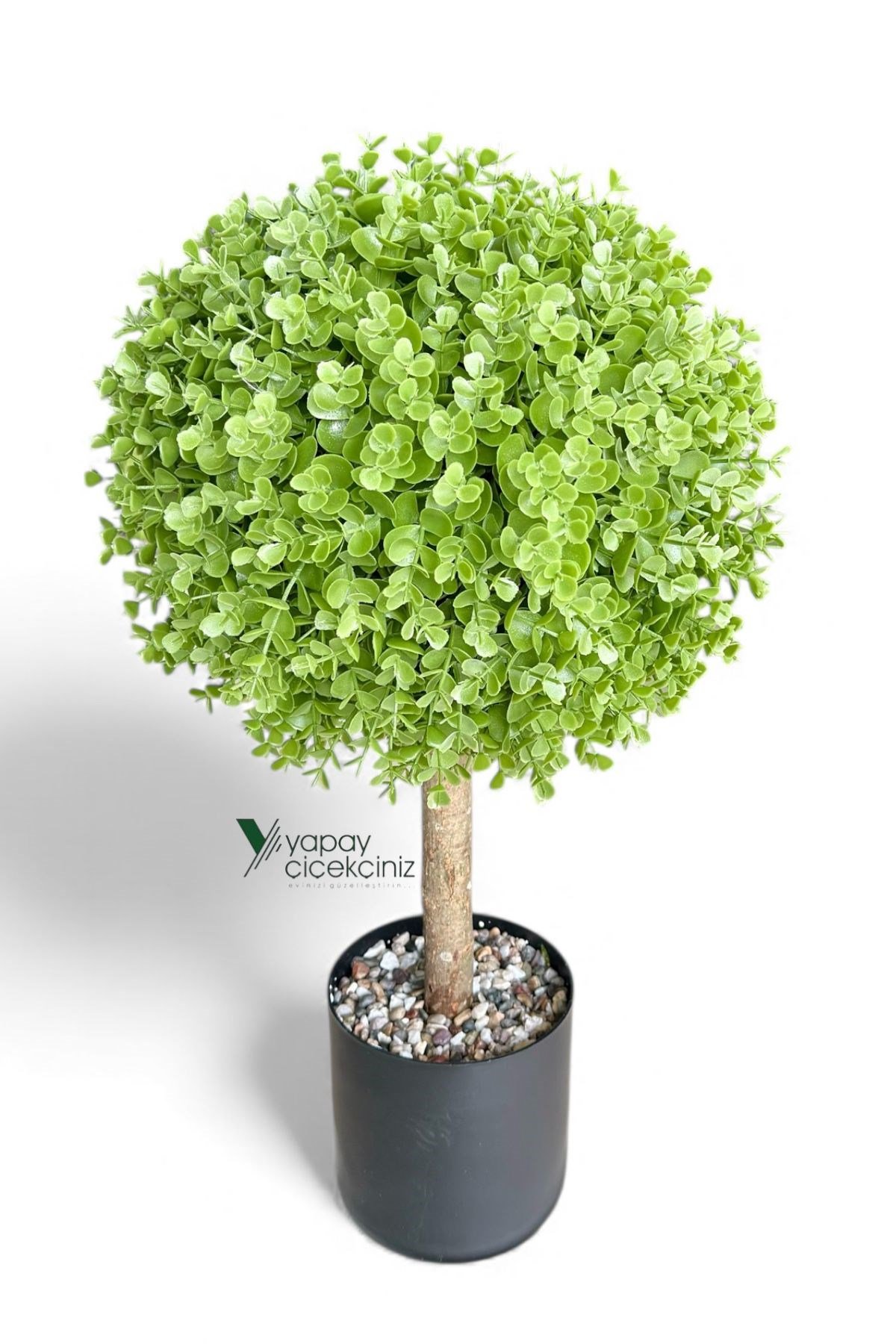 Siyah Renkli Saksıda Yoğun Yapraklı 65 Cm Yapay Top Şimşir Ağacı 35x35