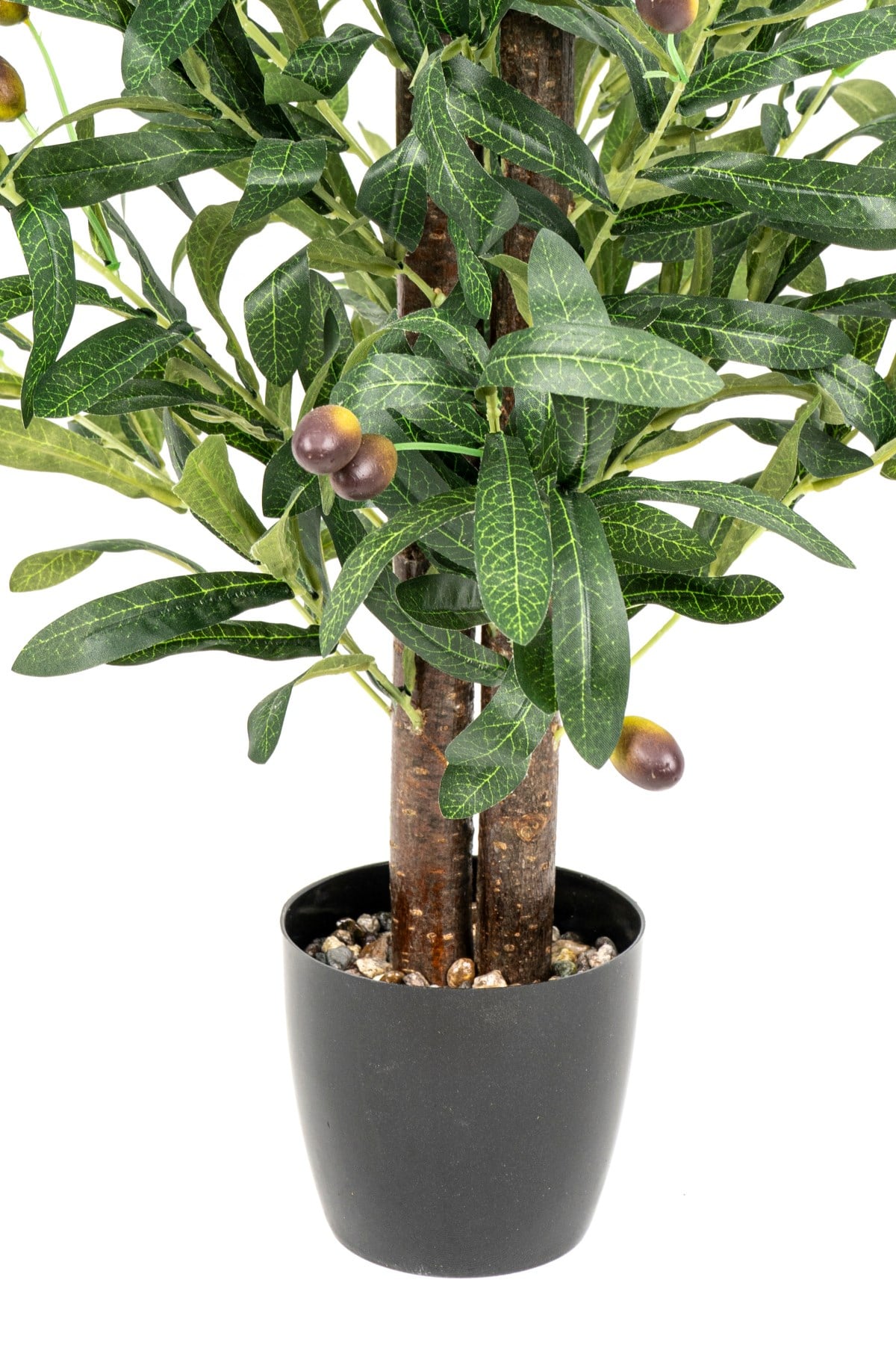 Taş Detaylı Siyah Saksıda 60 cm Yapay Zeytin Ağacı